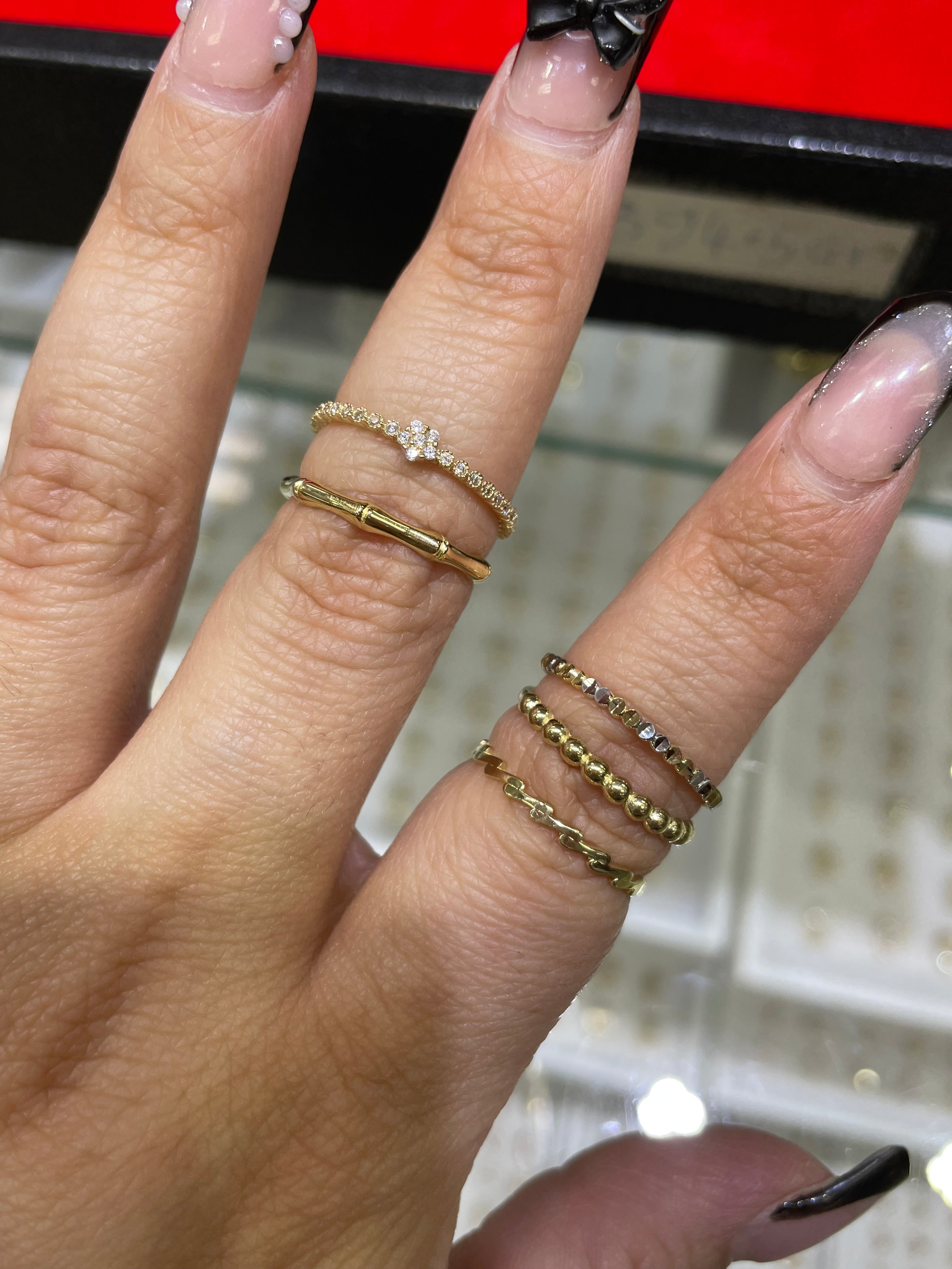 14k gold bamboo thumb stackable ring (3139)