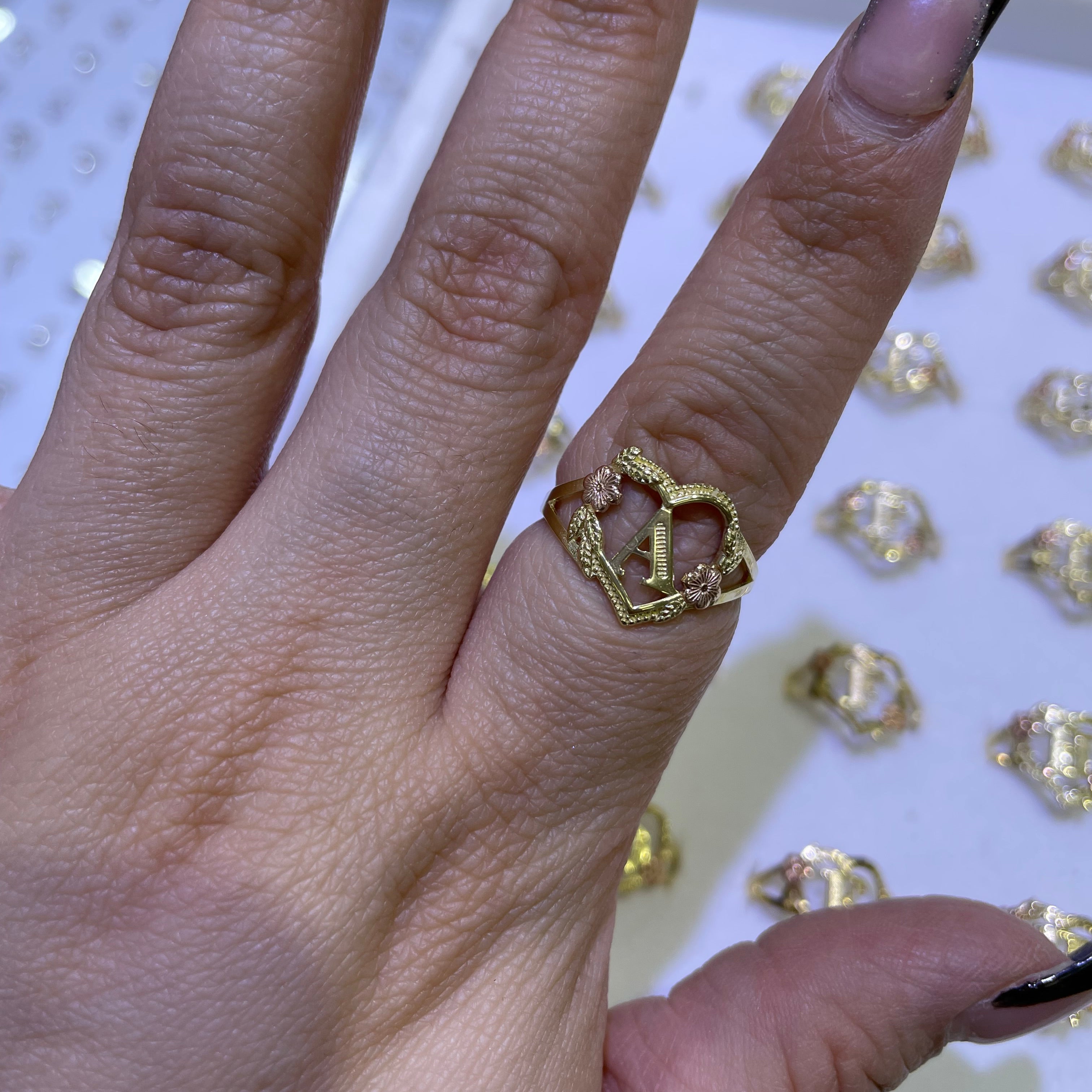 14k gold heart initial ring a-z