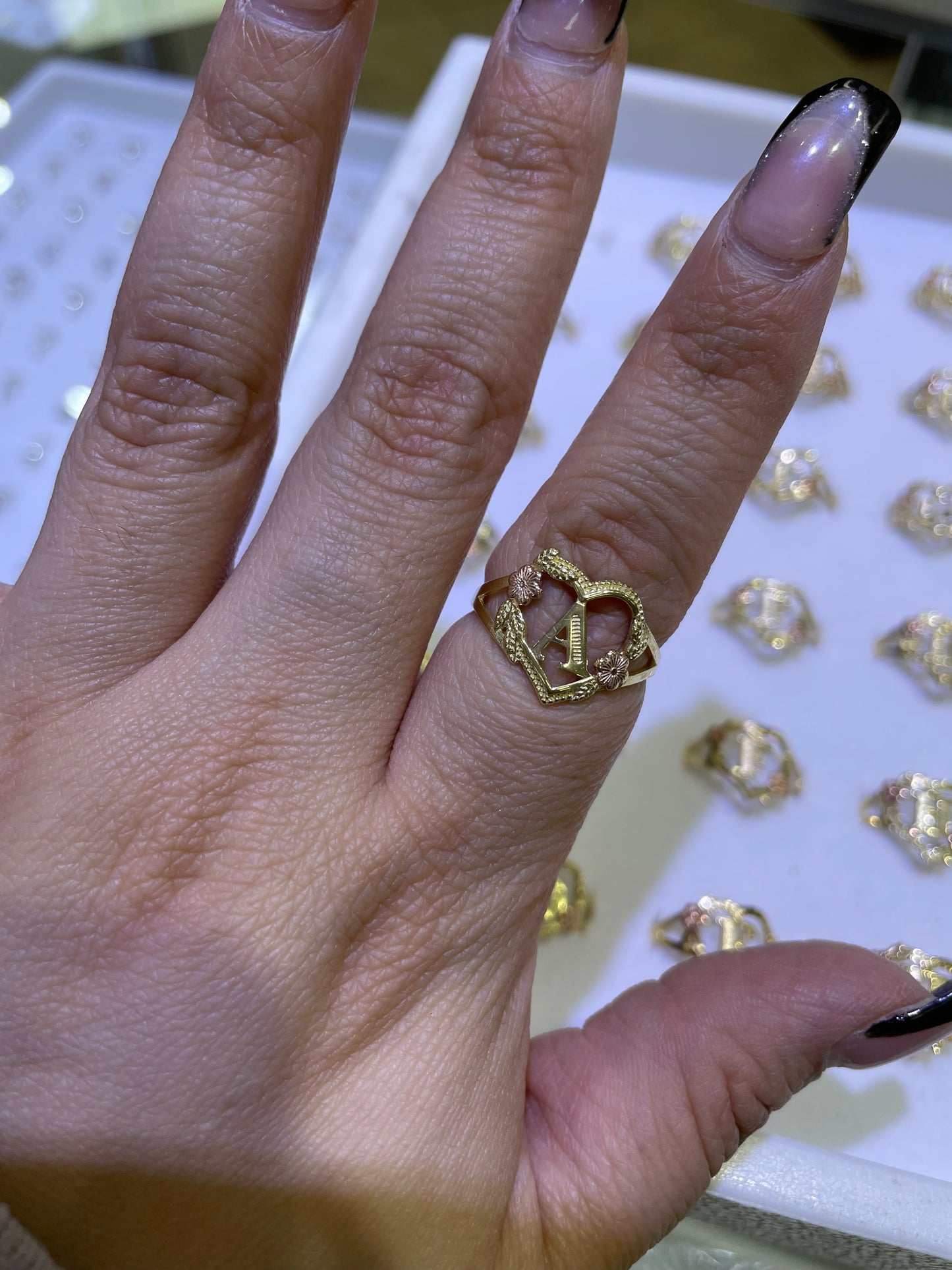 14k gold heart initial ring a-z
