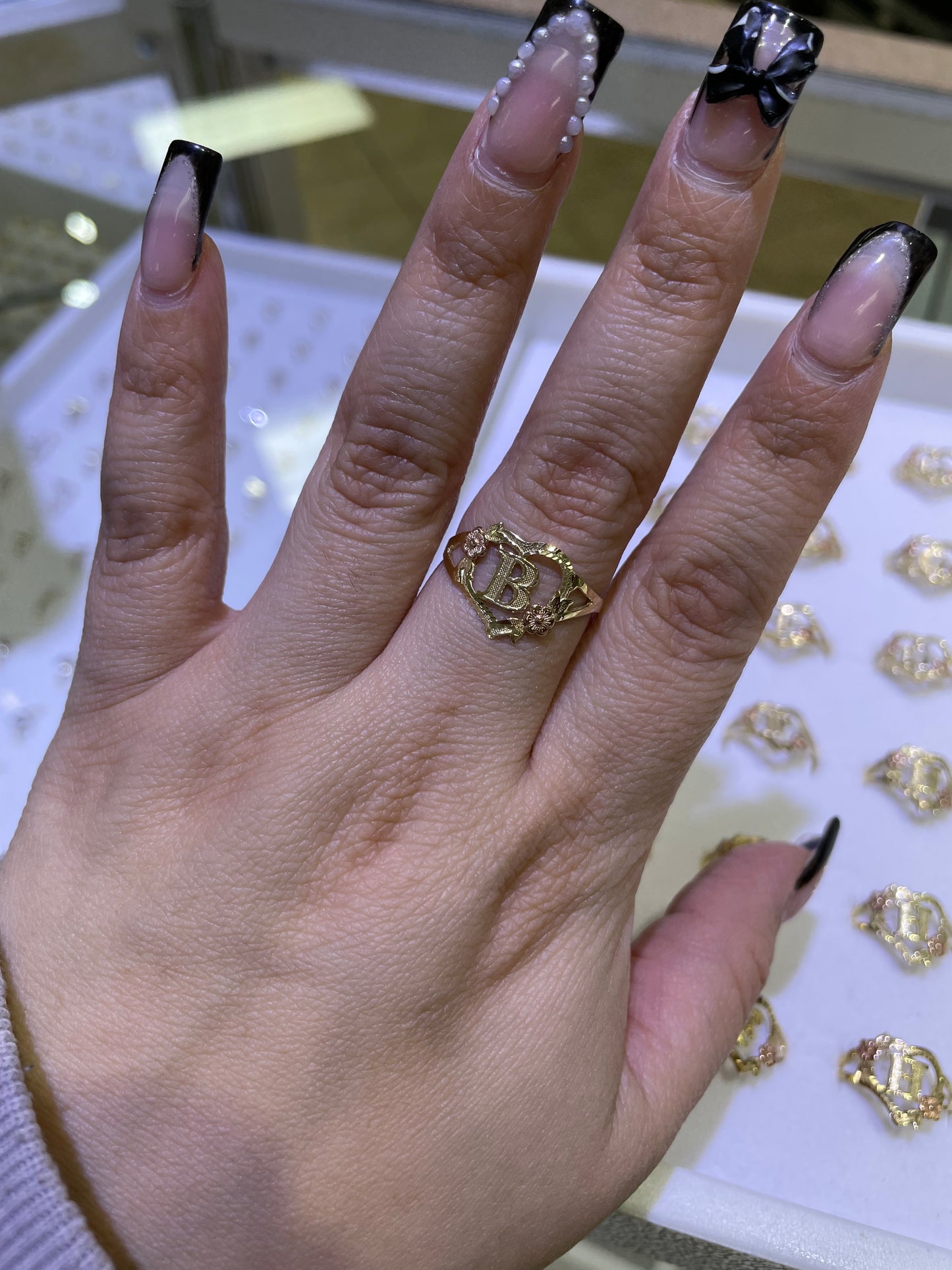 14k gold heart initial ring a-z