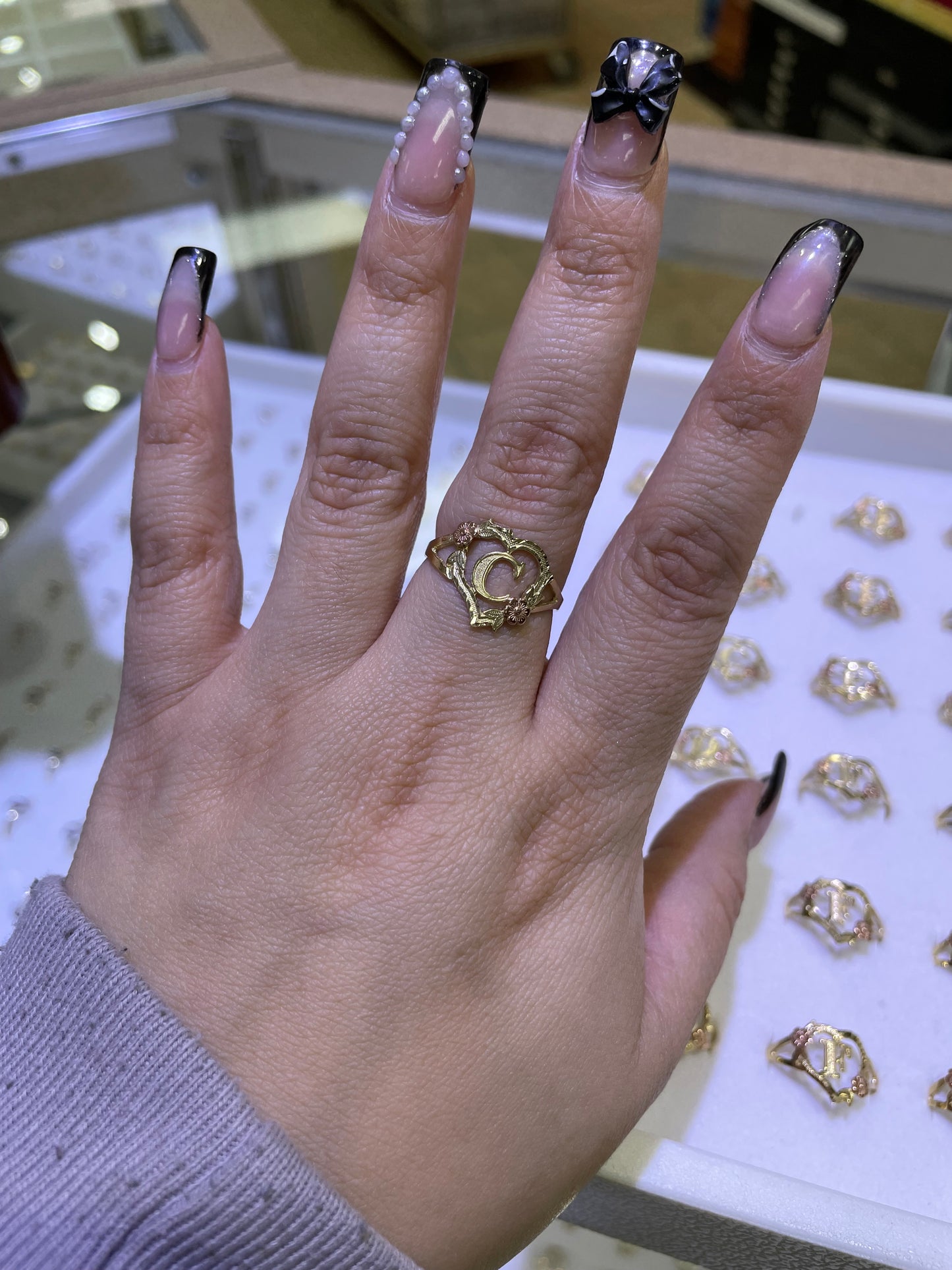 14k gold heart initial ring a-z