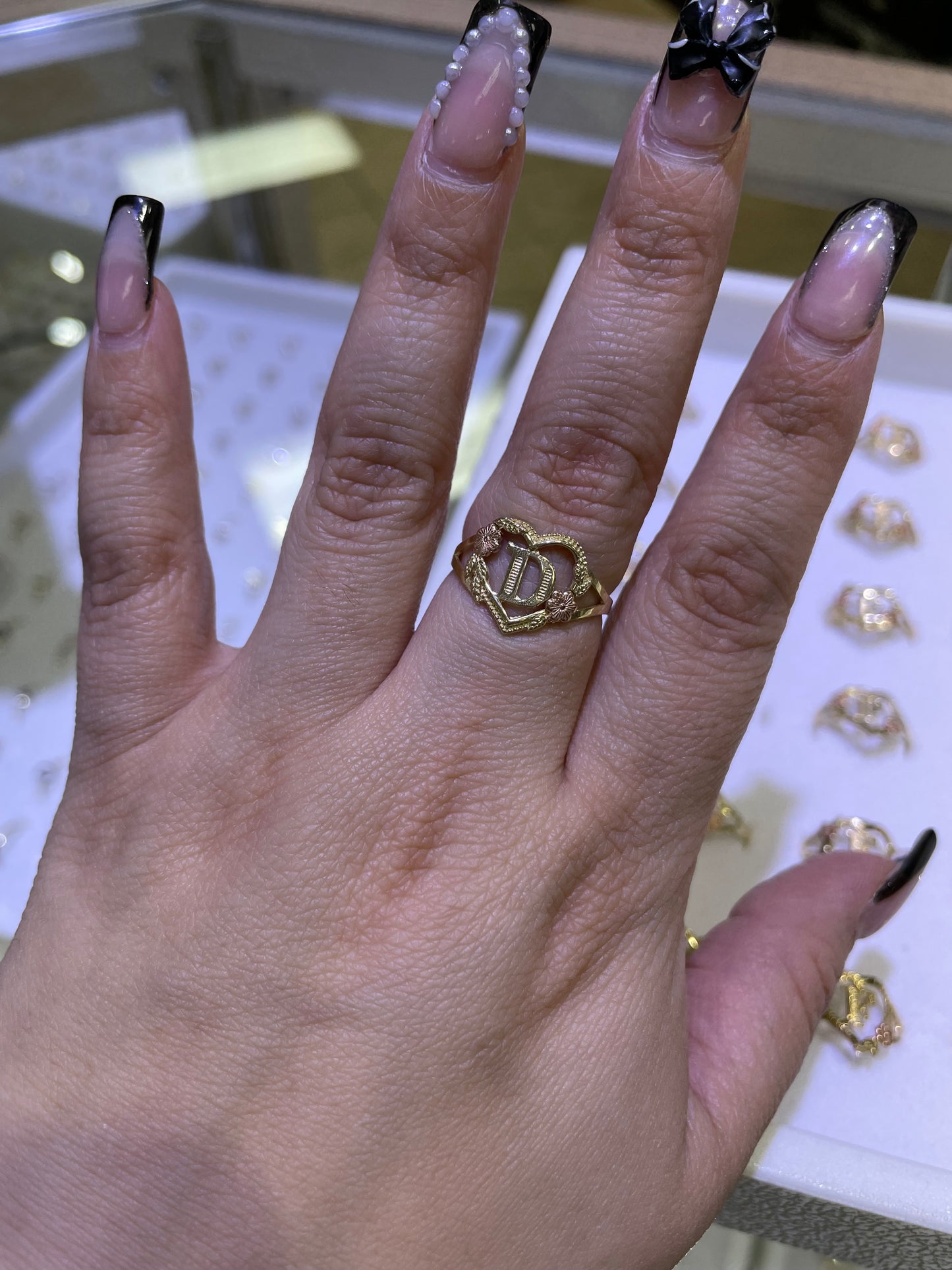 14k gold heart initial ring a-z