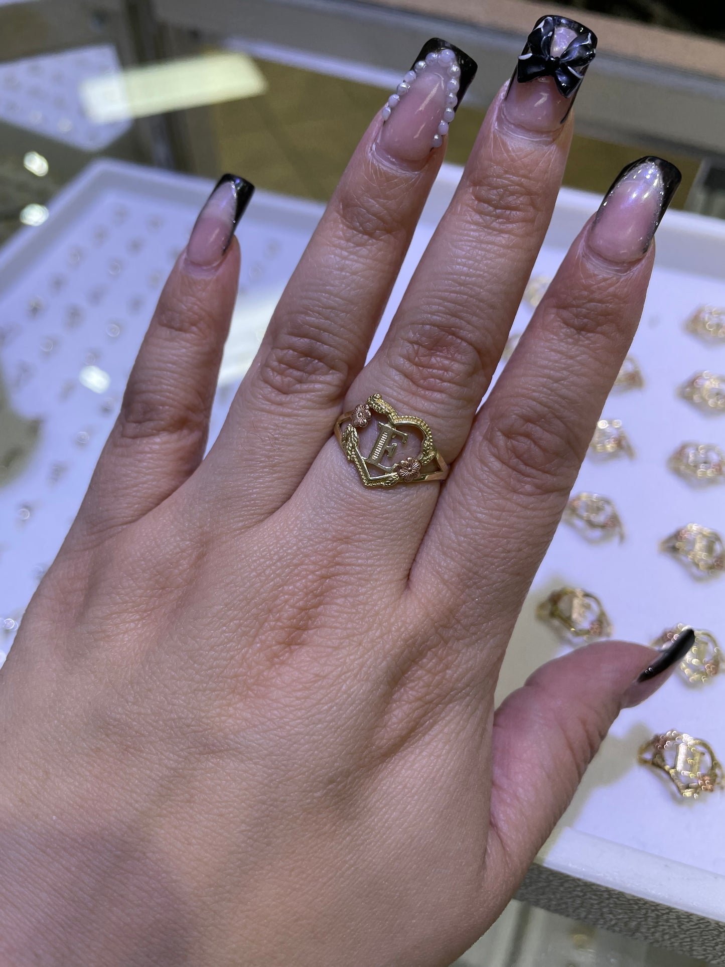14k gold heart initial ring a-z