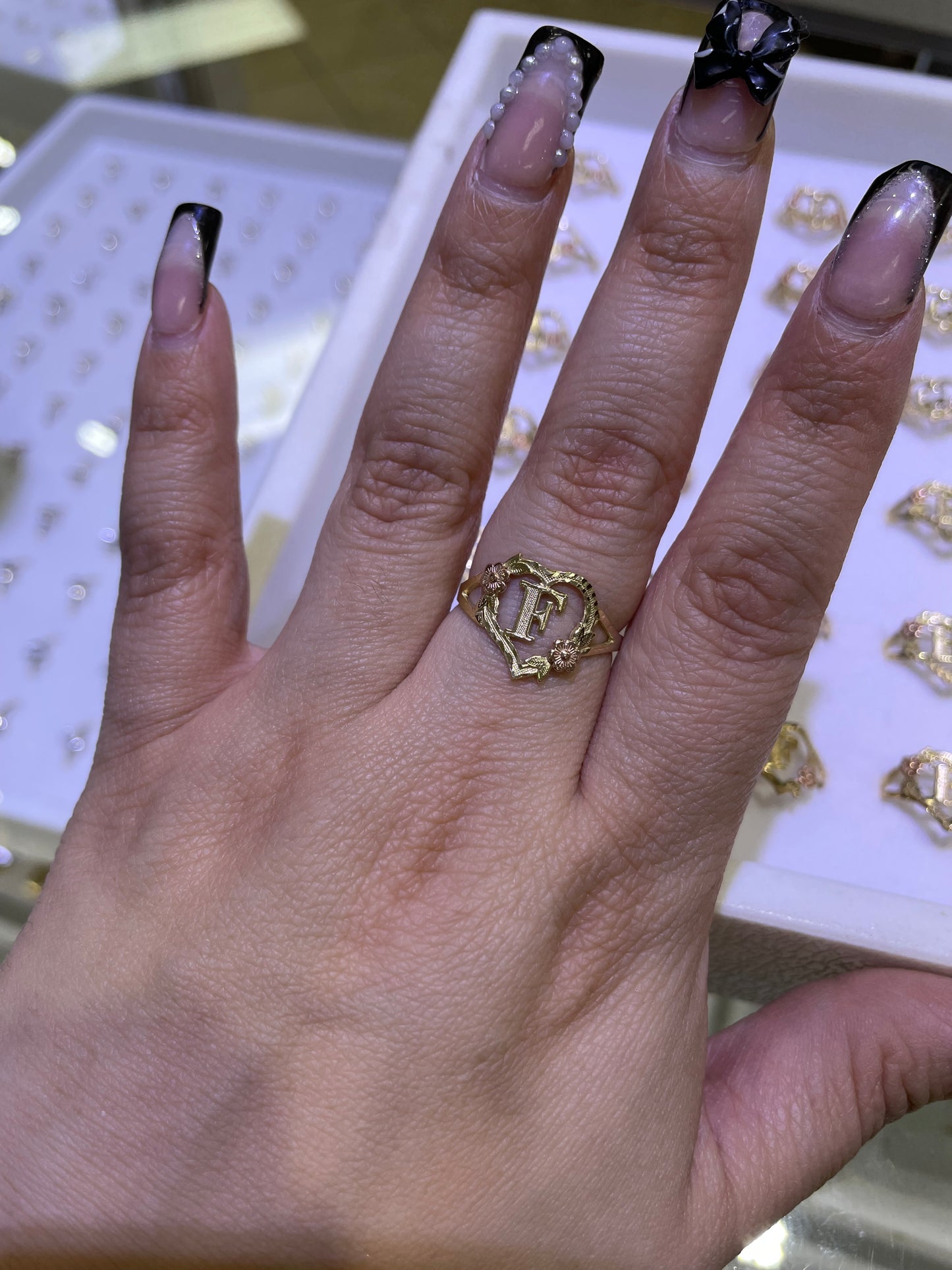 14k gold heart initial ring a-z
