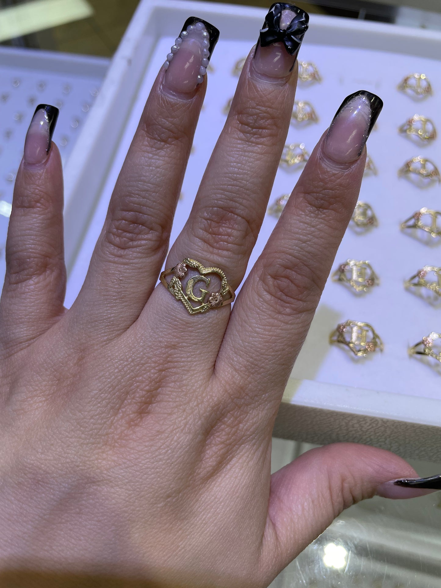 14k gold heart initial ring a-z
