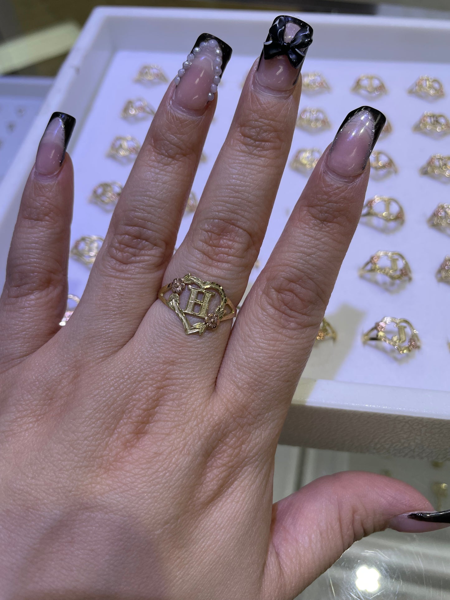 14k gold heart initial ring a-z