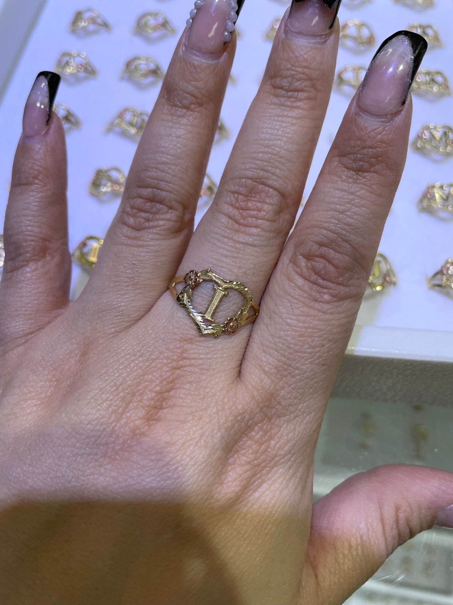 14k gold heart initial ring a-z