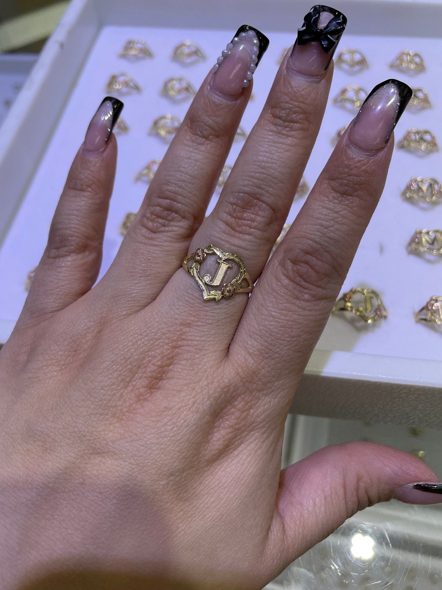 14k gold heart initial ring a-z