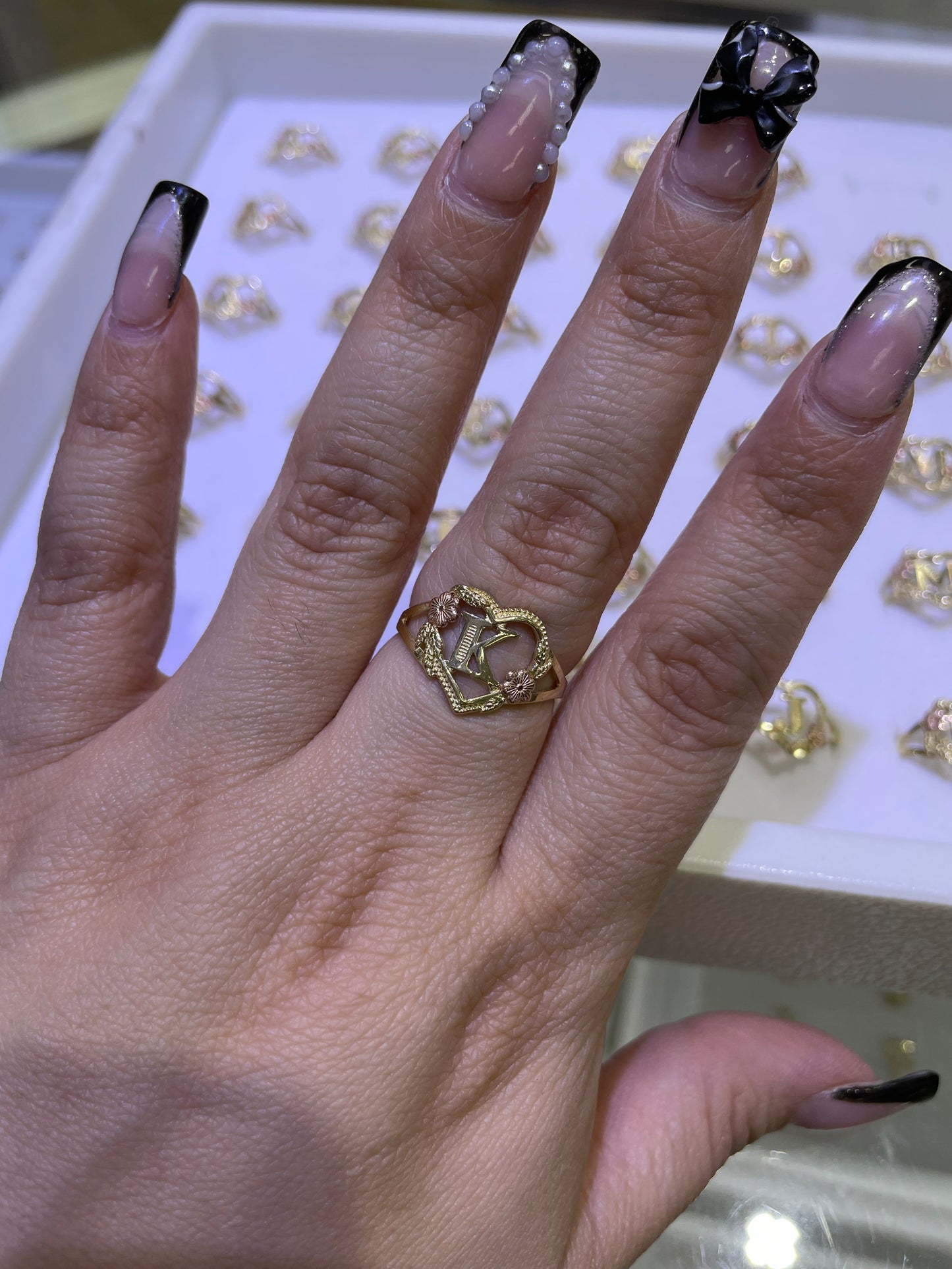 14k gold heart initial ring a-z