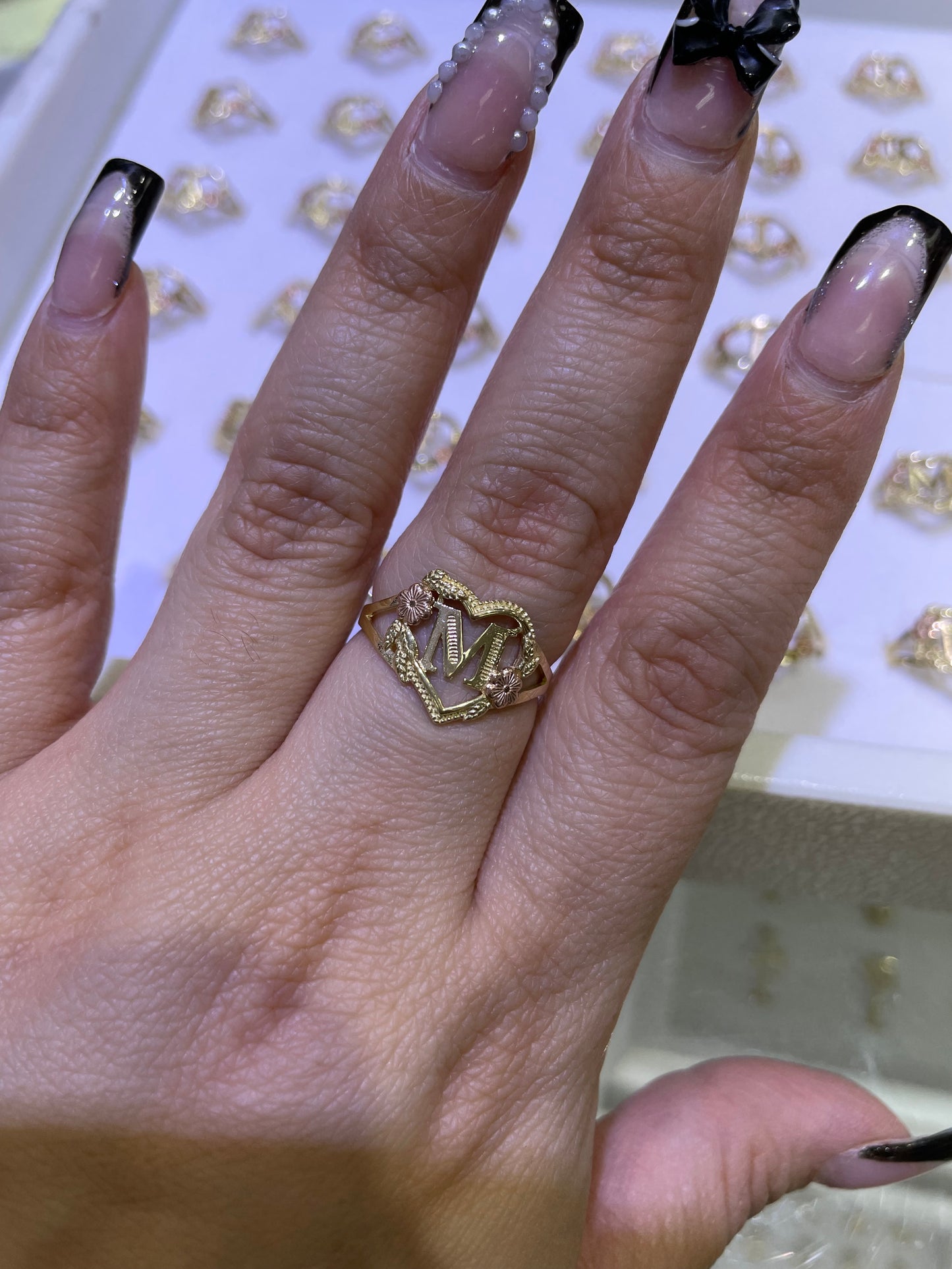 14k gold heart initial ring a-z