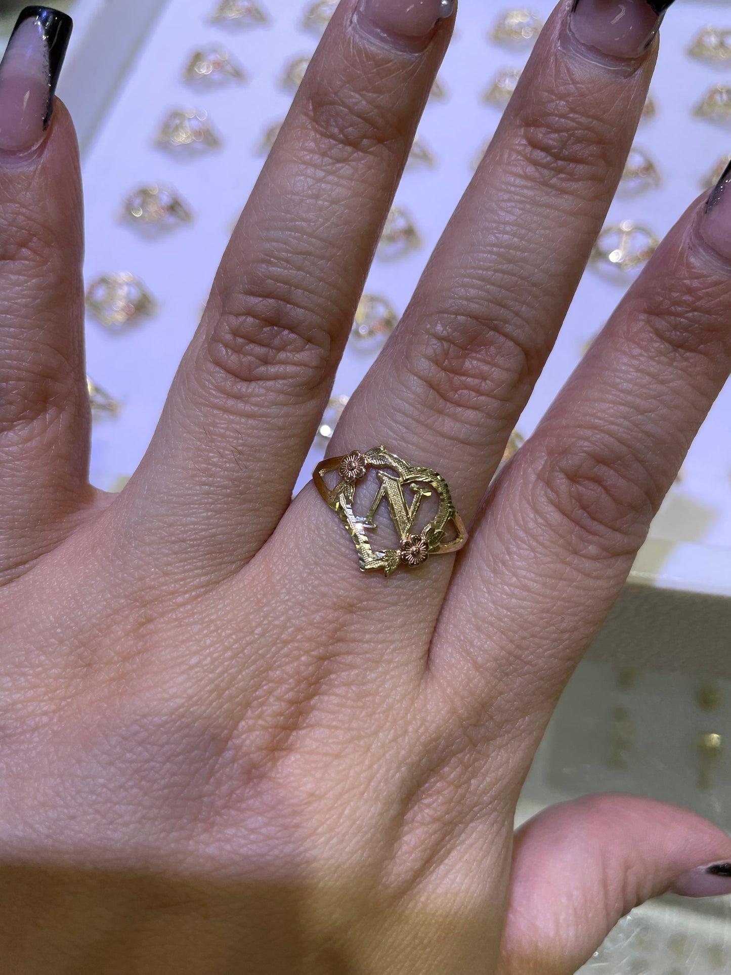 14k gold heart initial ring a-z
