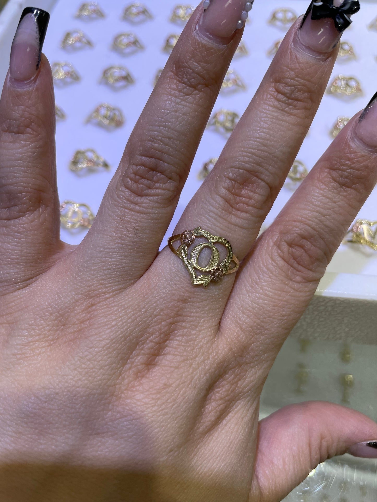 14k gold heart initial ring a-z