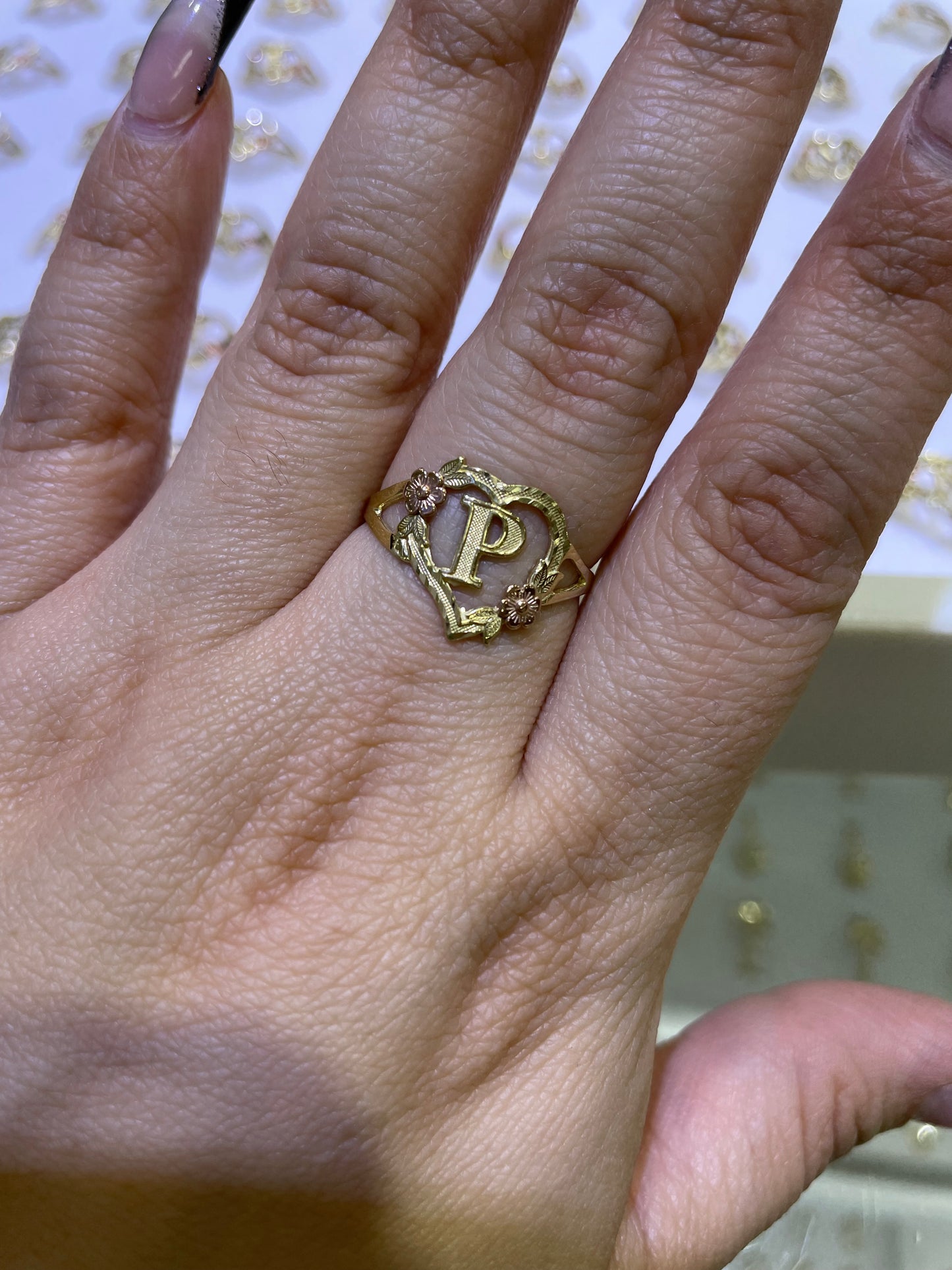14k gold heart initial ring a-z