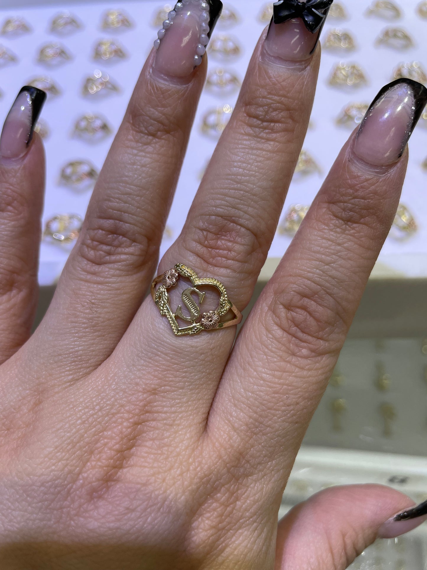 14k gold heart initial ring a-z