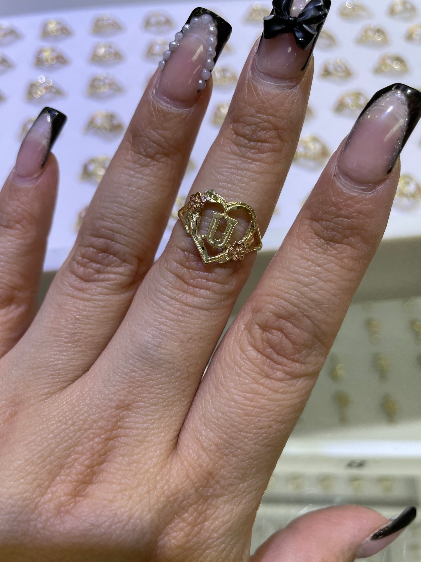 14k gold heart initial ring a-z