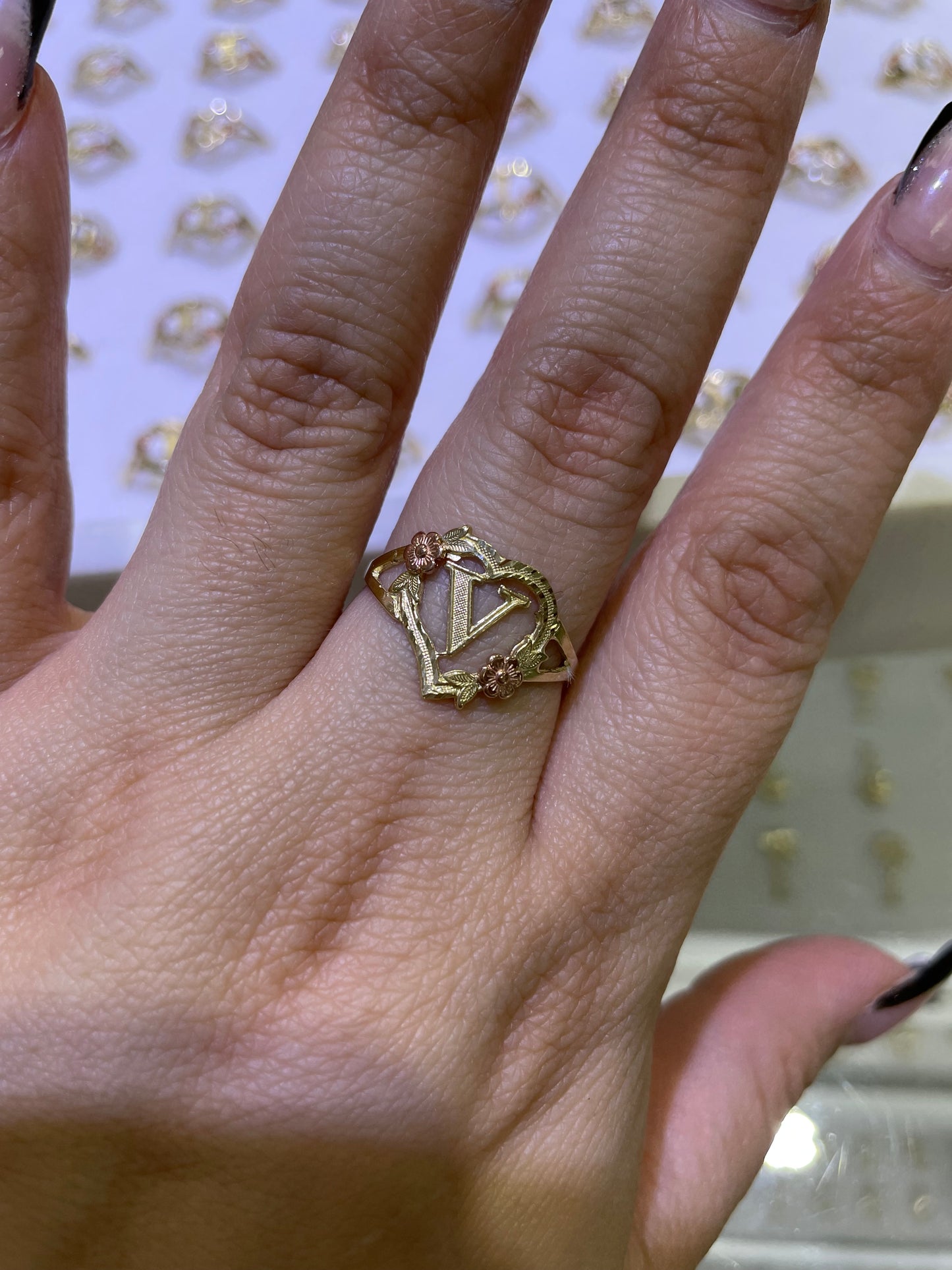 14k gold heart initial ring a-z