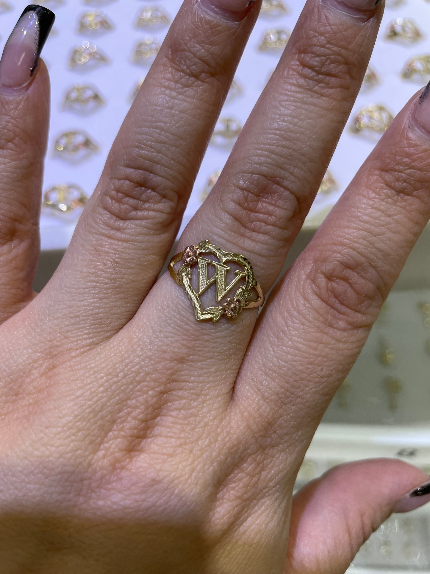 14k gold heart initial ring a-z