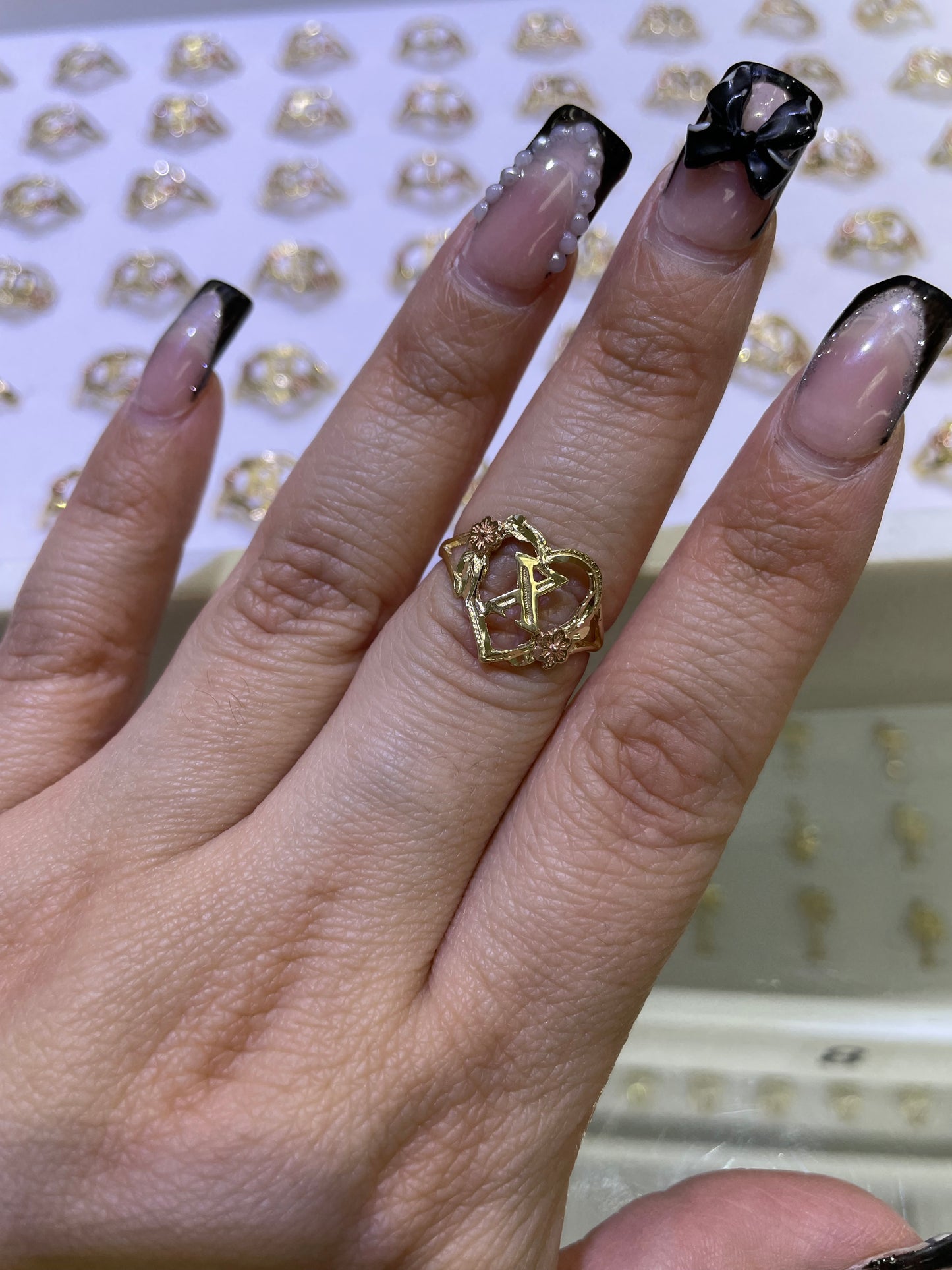 14k gold heart initial ring a-z