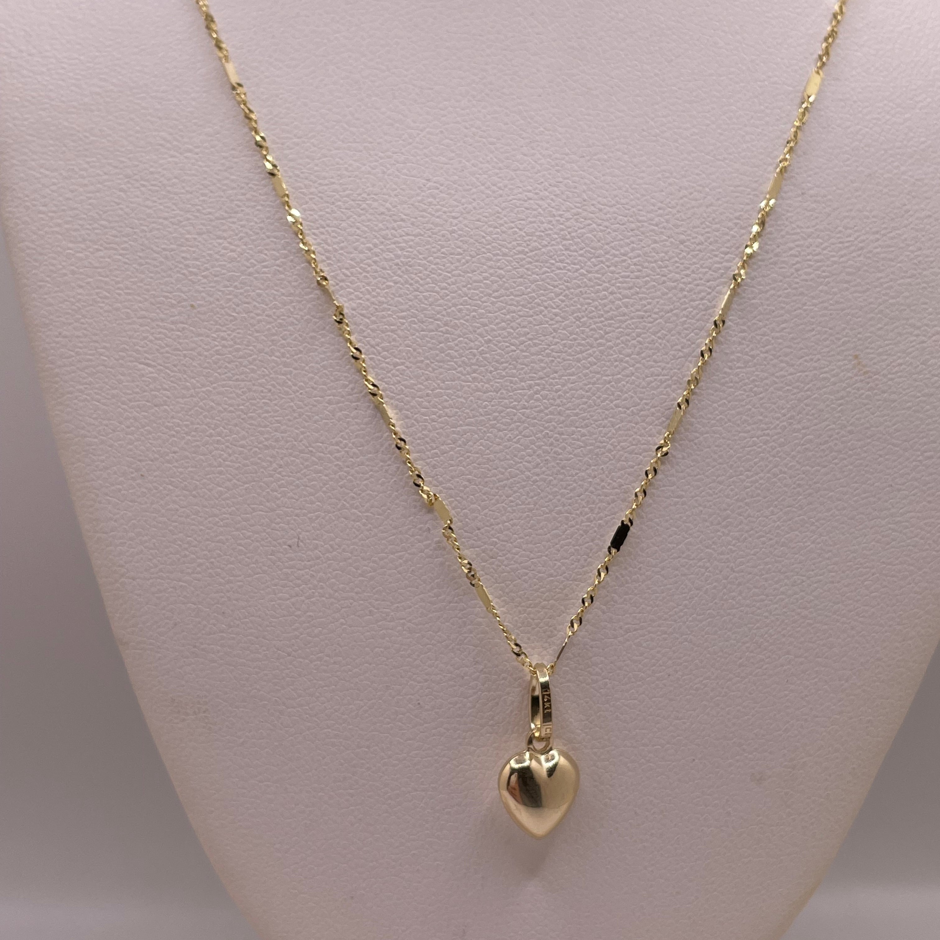 14k gold 1.3mm singapore chain necklace with 3d heart pendant set