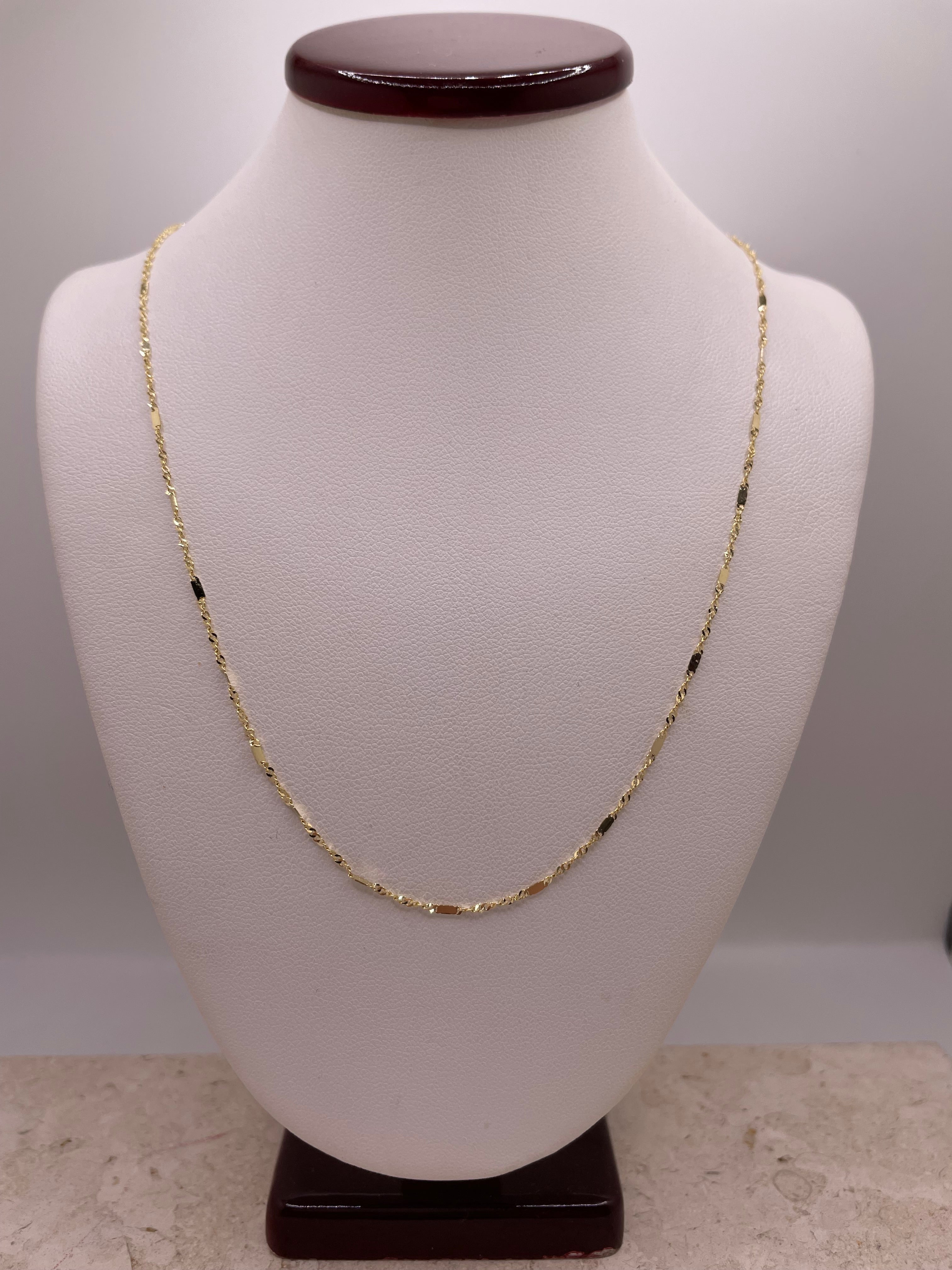 14k gold 1.3mm singapore stamp bar chain necklace (0480)