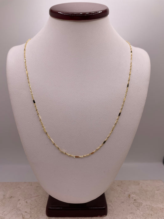 14k gold 1.3mm singapore stamp bar chain necklace (0480)