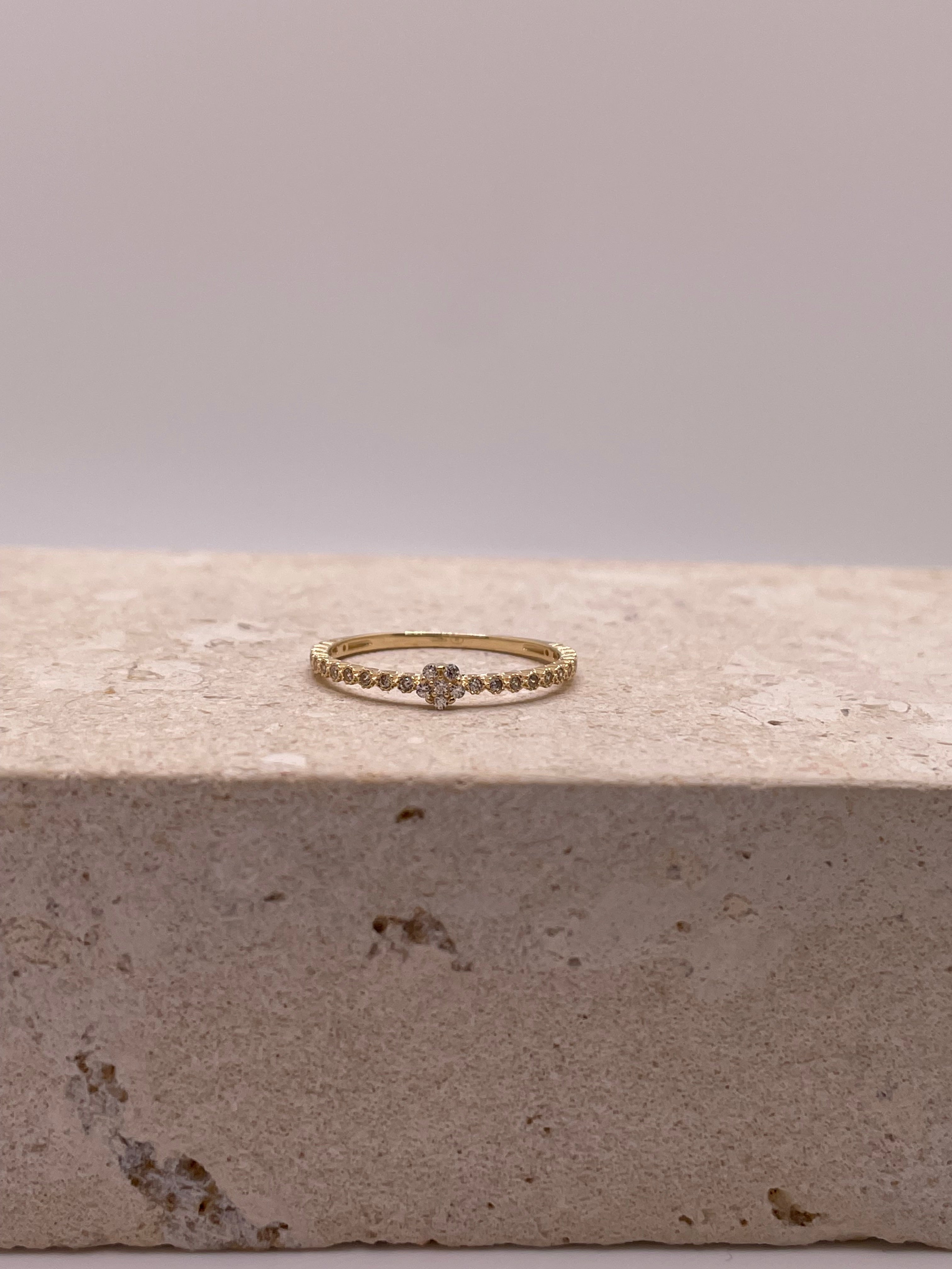 14k gold stackable thin band with cz stones