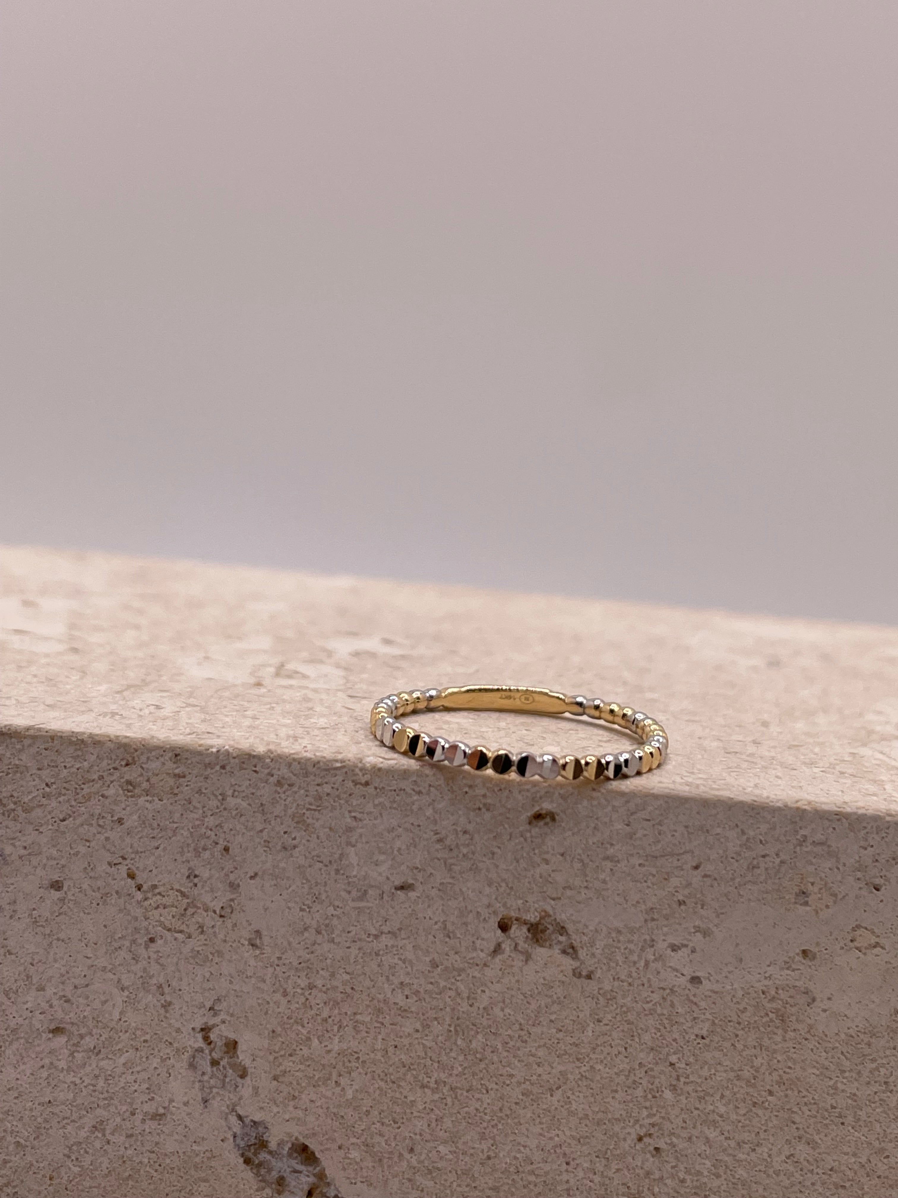 14k gold diamond-cut flat beaded stackable thumb ring (3129)