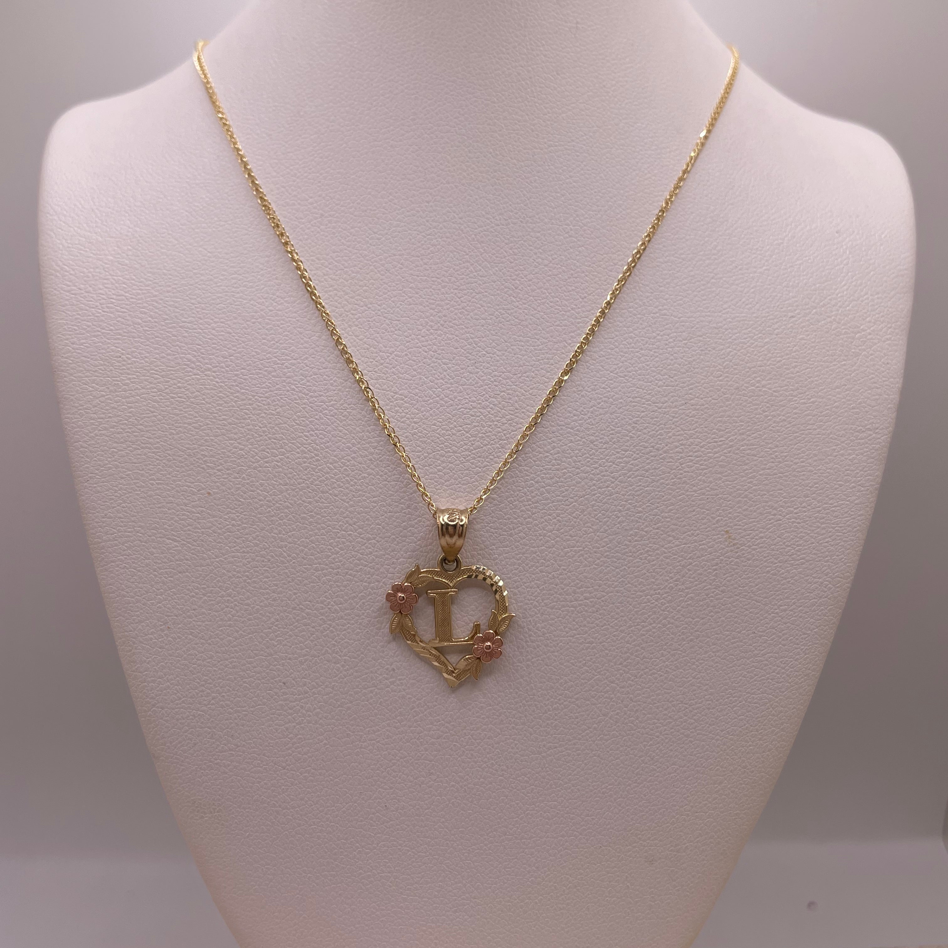 14k gold flat open wheat chain + initial pendant jewelry set