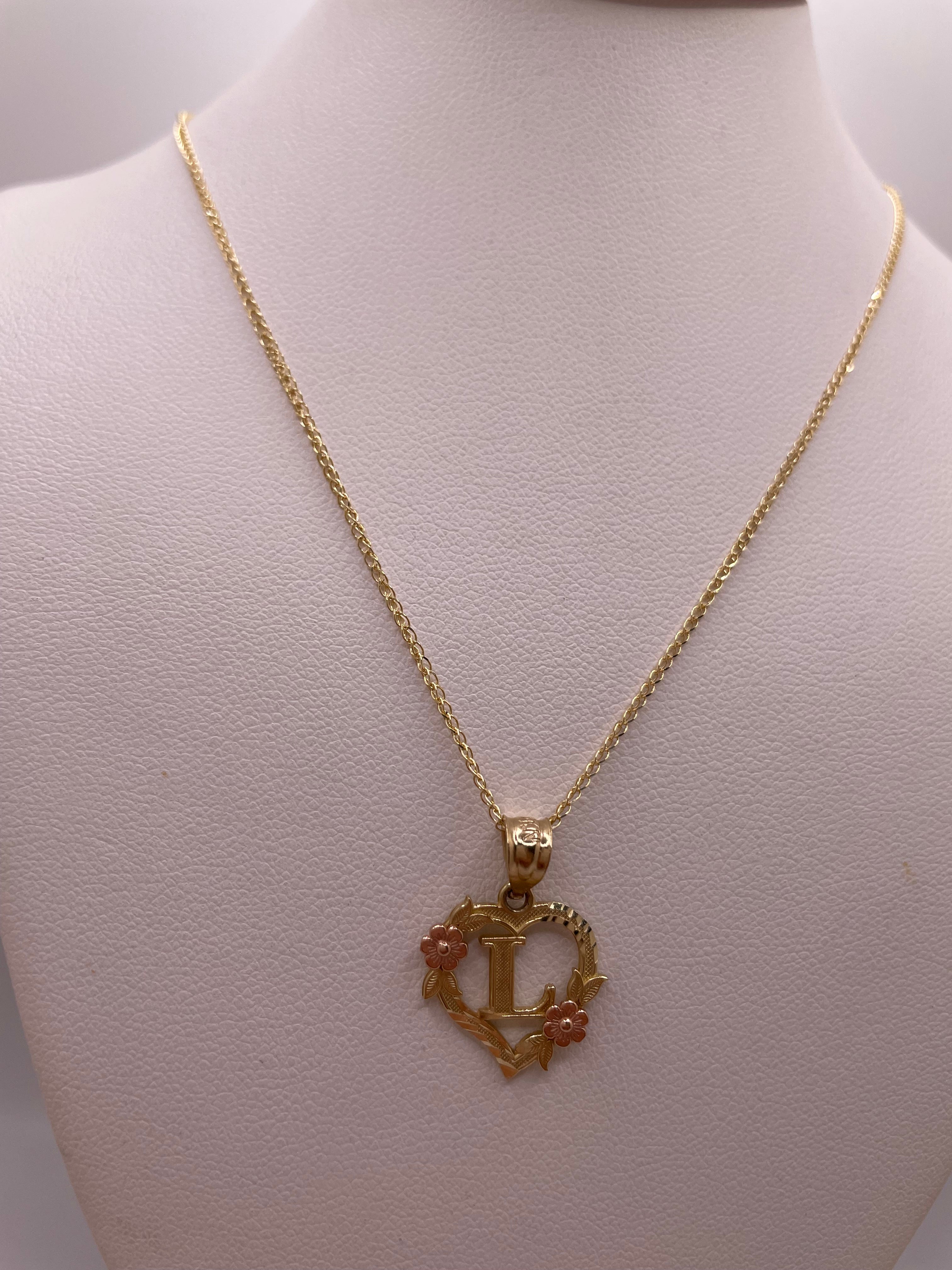 14k gold flat open wheat chain + initial pendant jewelry set