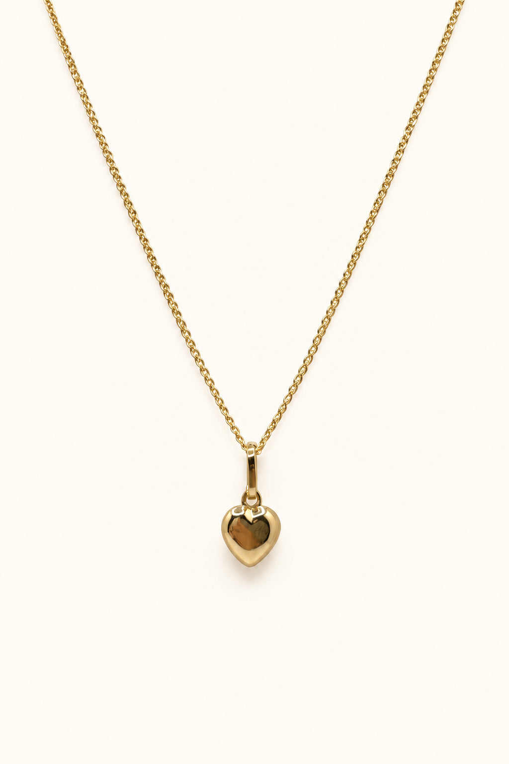 Puffy Love + Open Wheat Chain – 14K Gold Heart Necklace Set