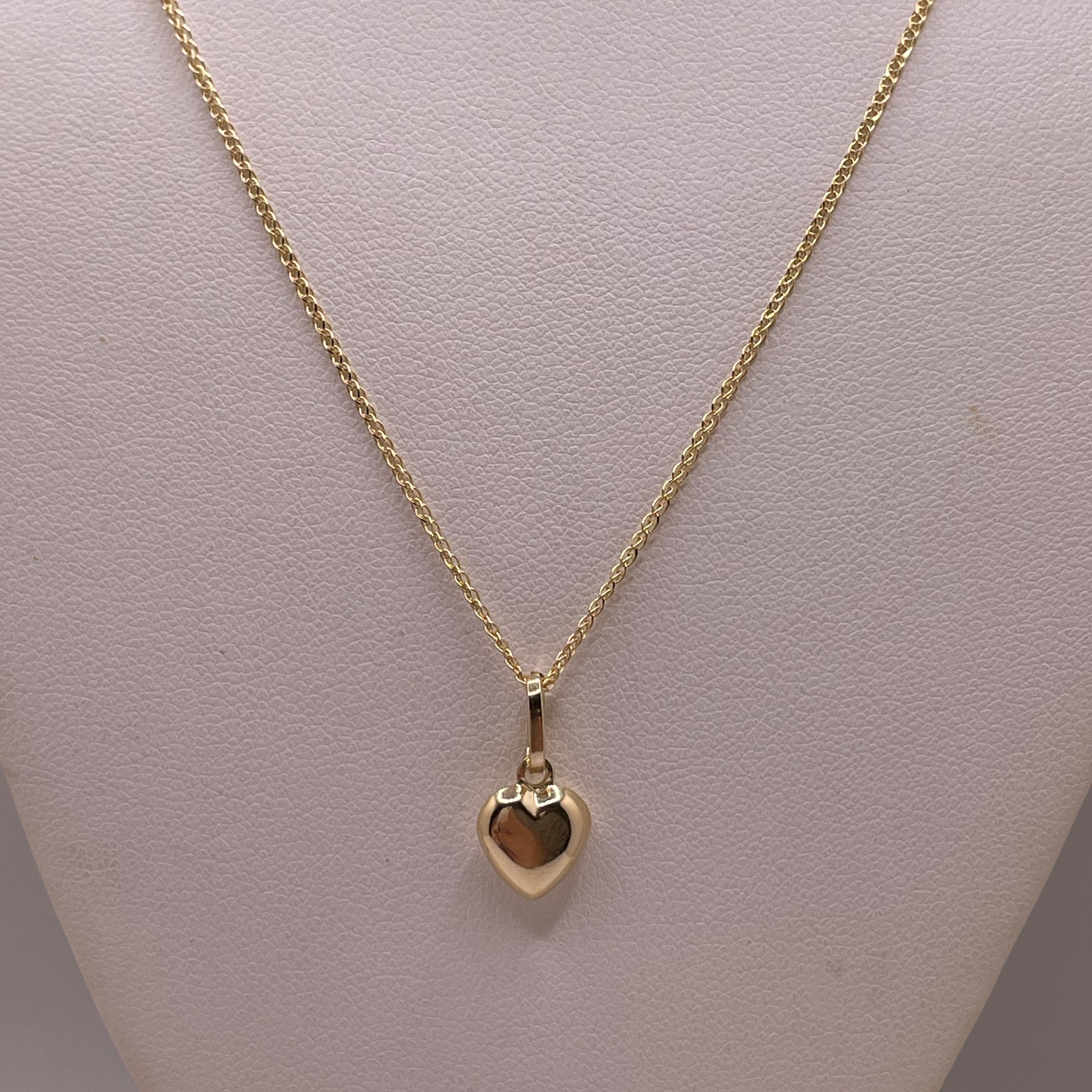 14k gold 3d heart pendant & flat open wheat chain set