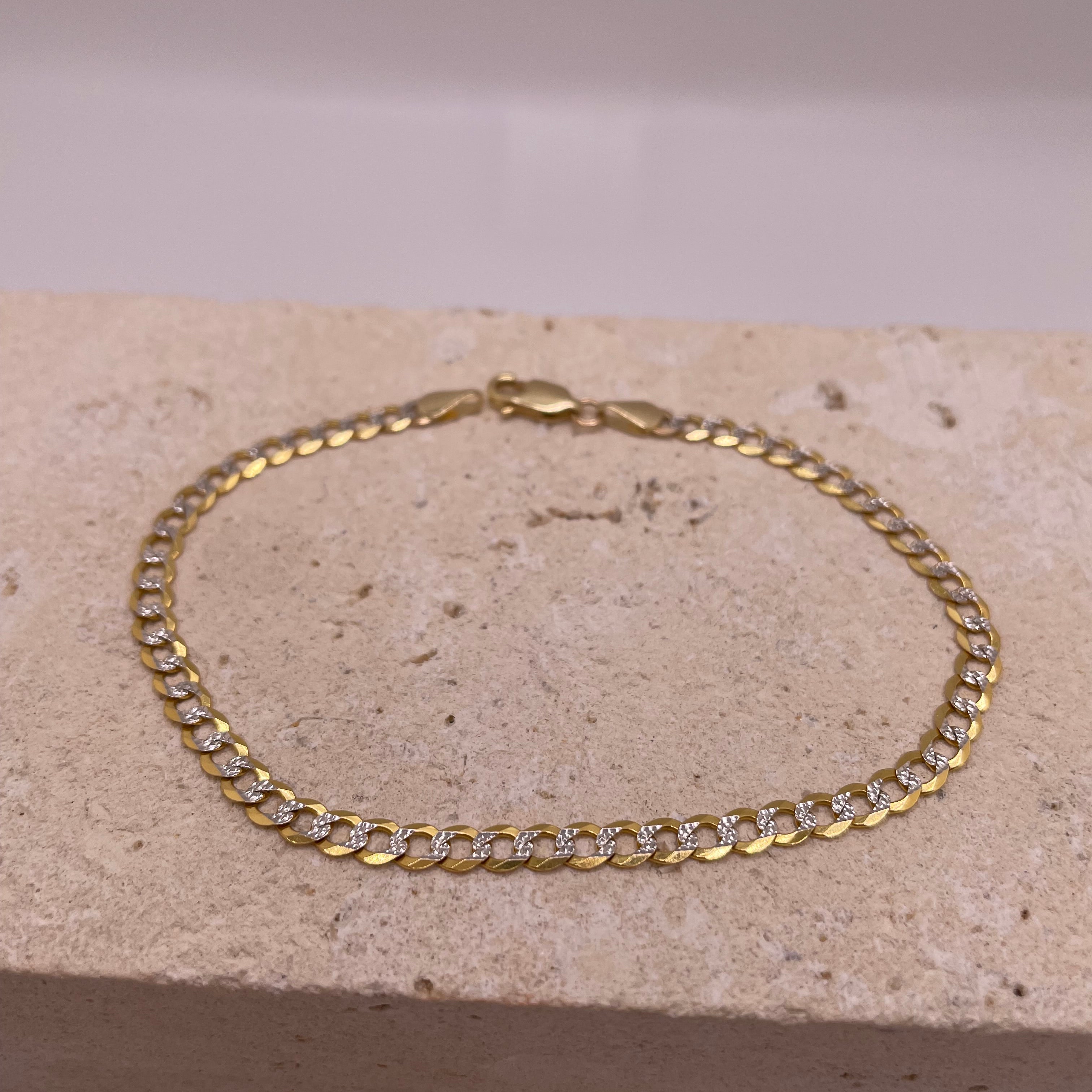 14k gold 3.6mm white pave cuban bracelet