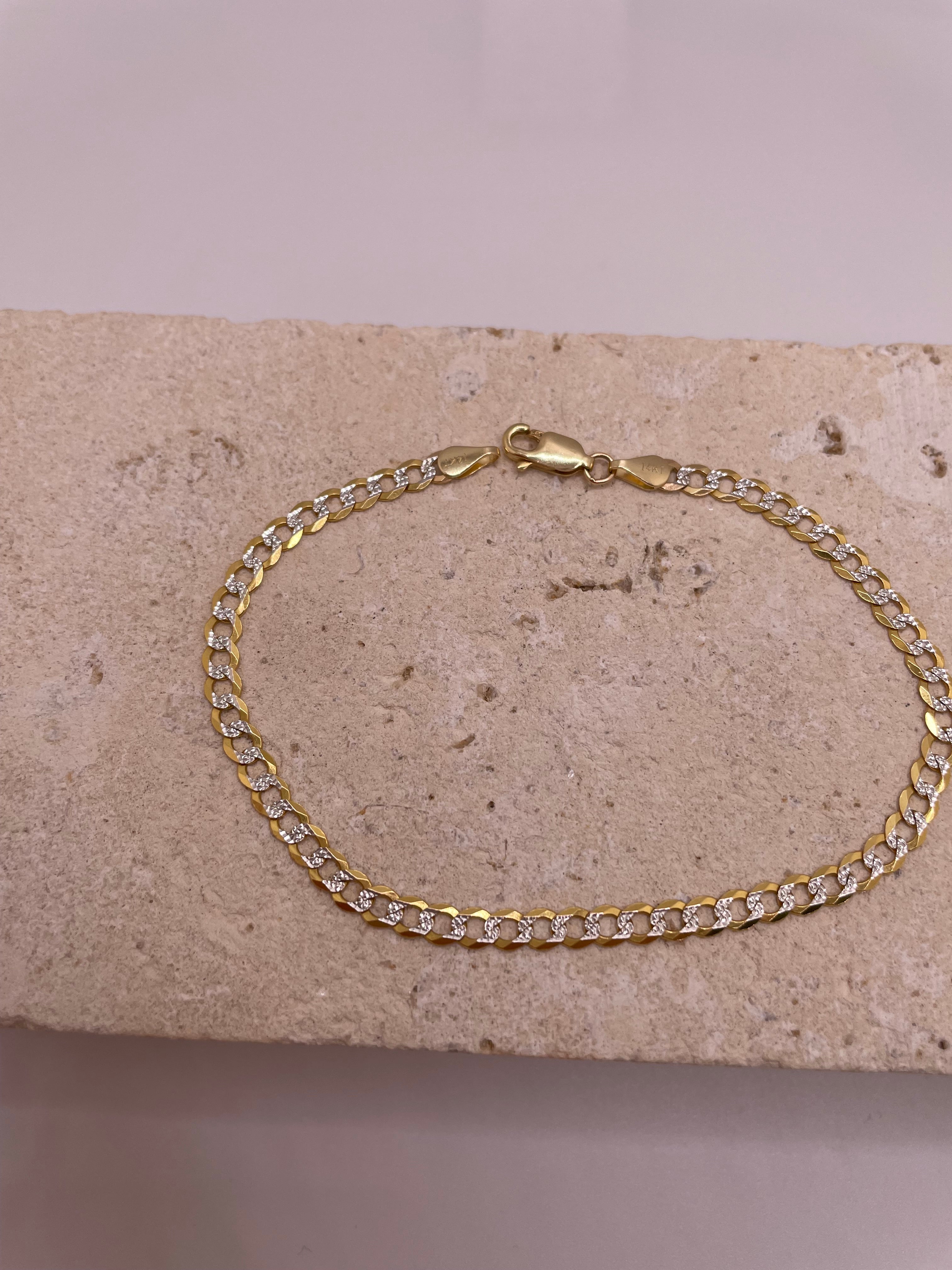 14k gold 3.6mm white pave cuban bracelet