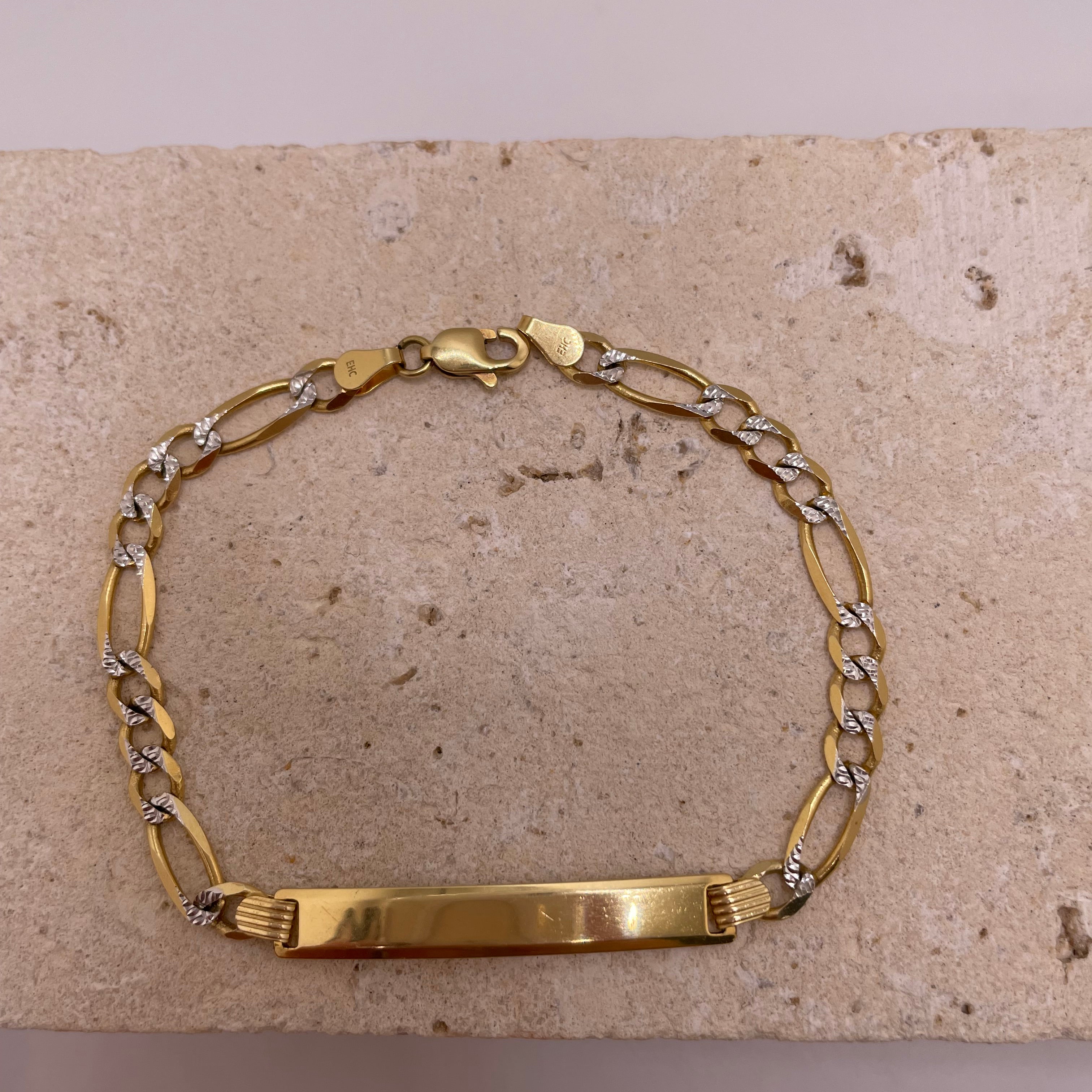 14k gold diamond cut figaro id bracelet (7.25")