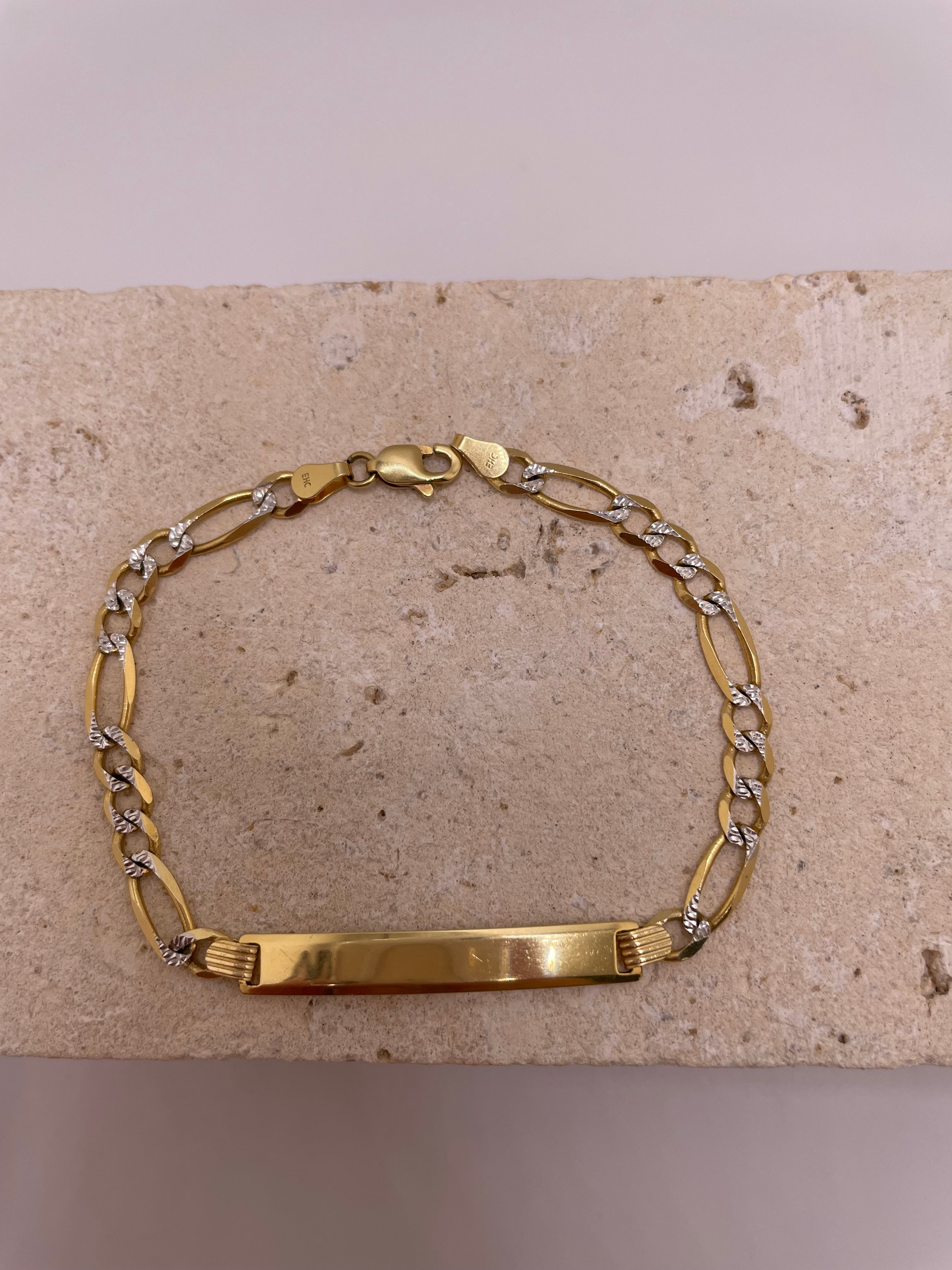 14k gold diamond cut figaro id bracelet (7.25")