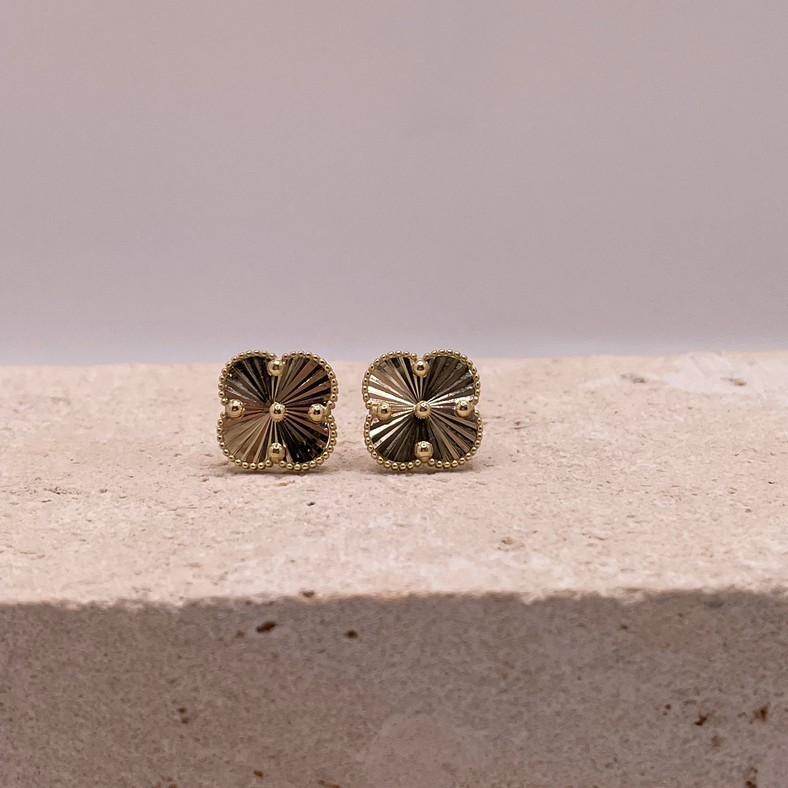 14k gold medium clover earrings with butterfly pushback
