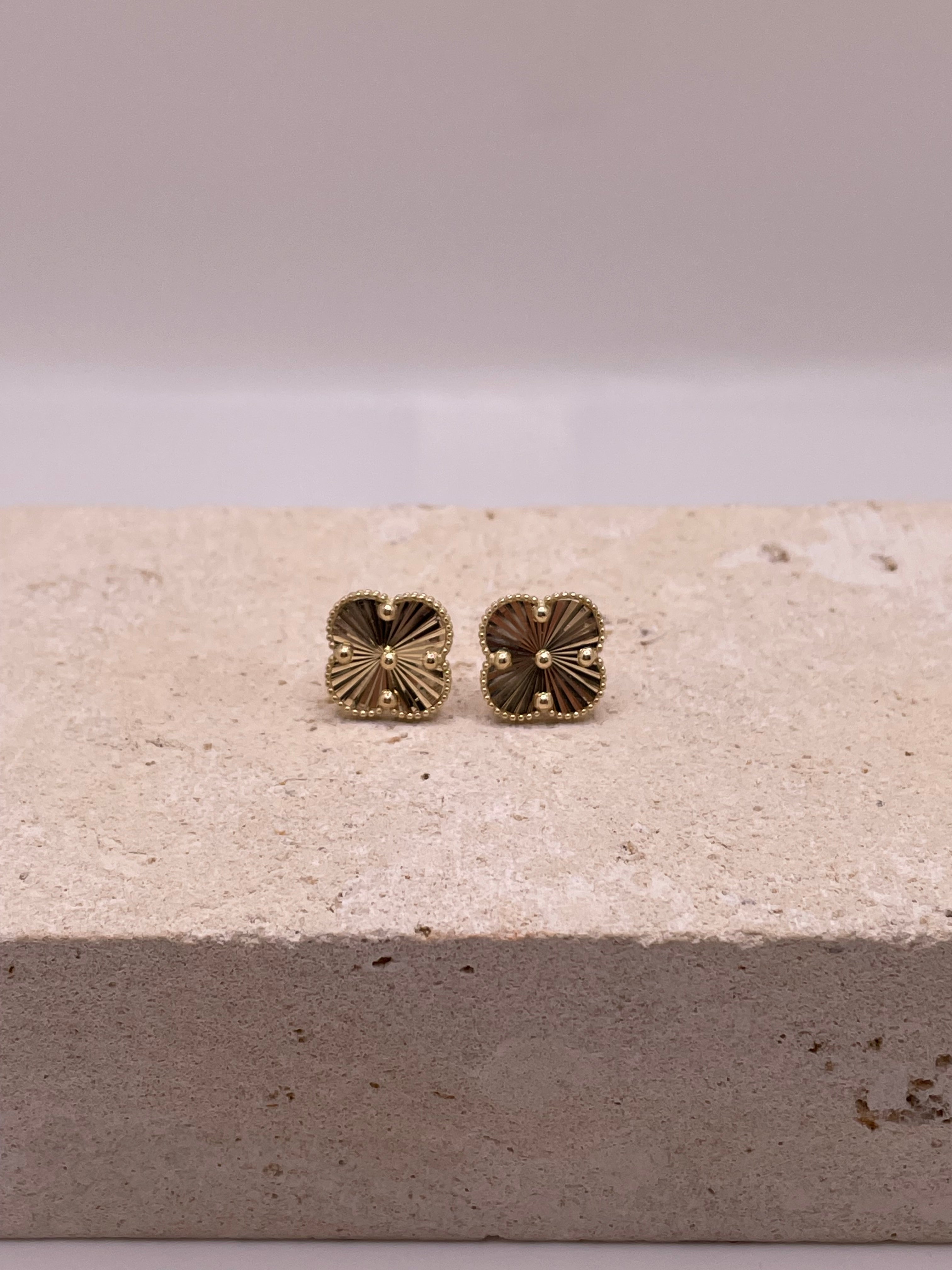 14k gold medium clover earrings with butterfly pushback
