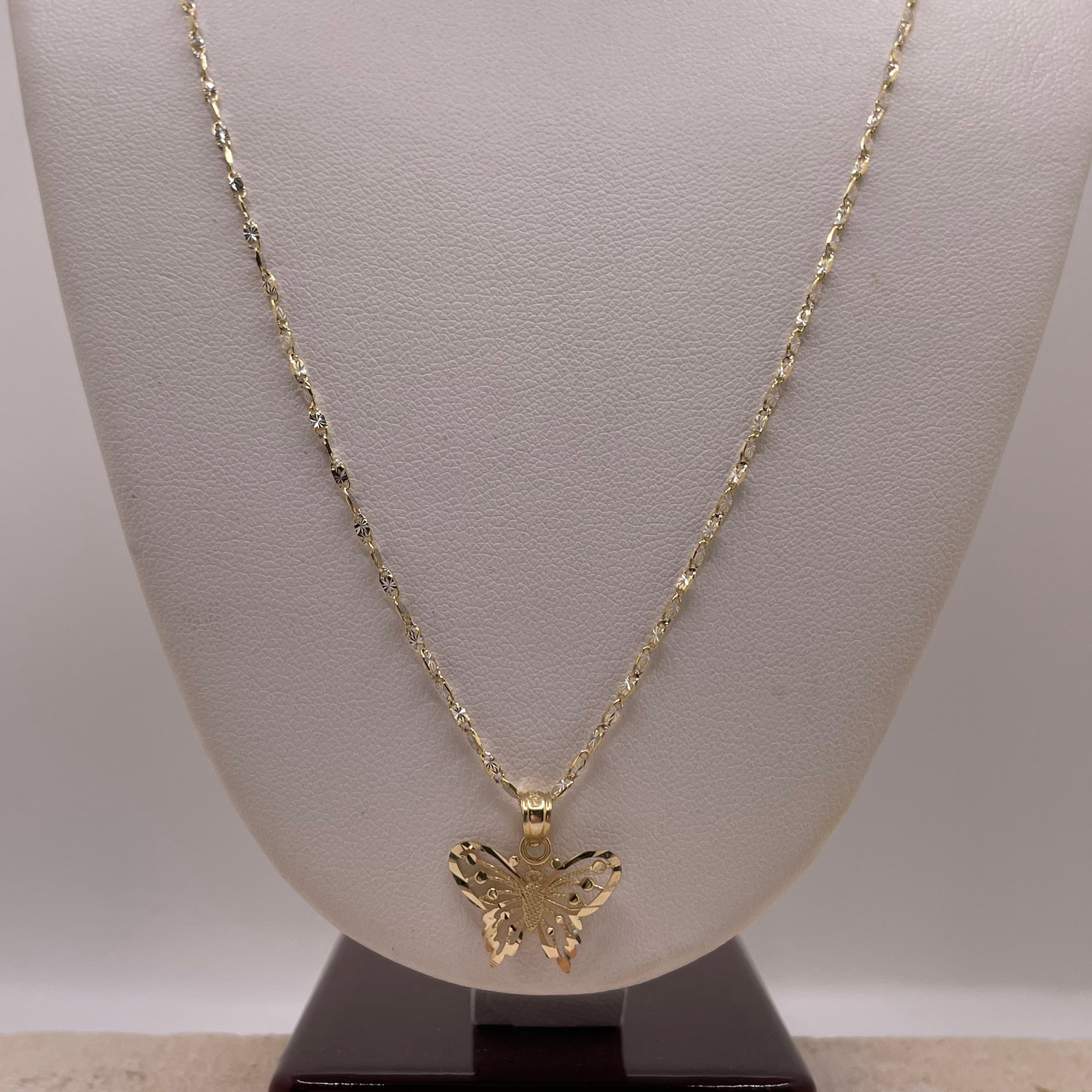 14k gold diamond-cut singapore chain & open butterfly pendant set