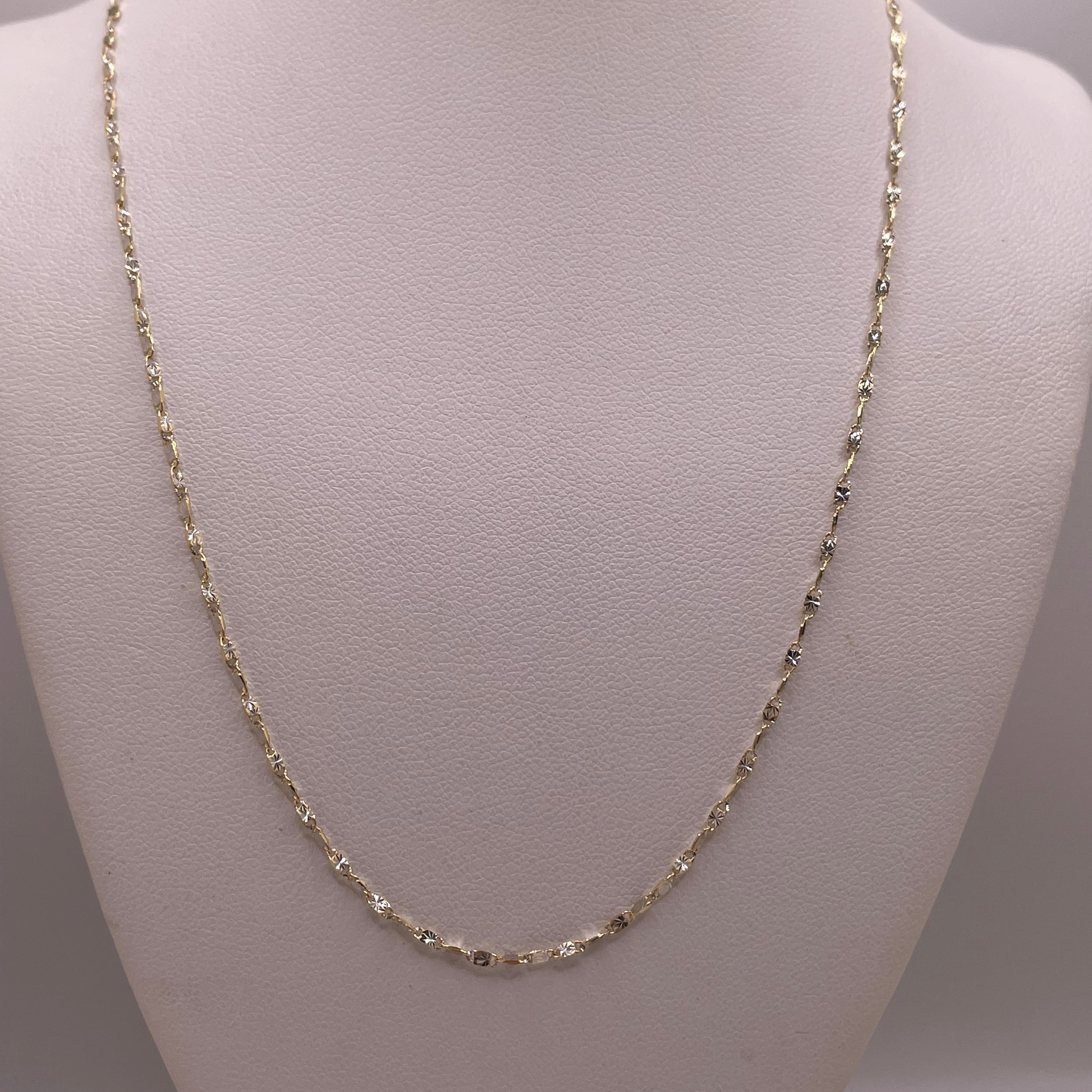 14k yellow gold 1.4mm singapore + diamond-cut oval bar chain