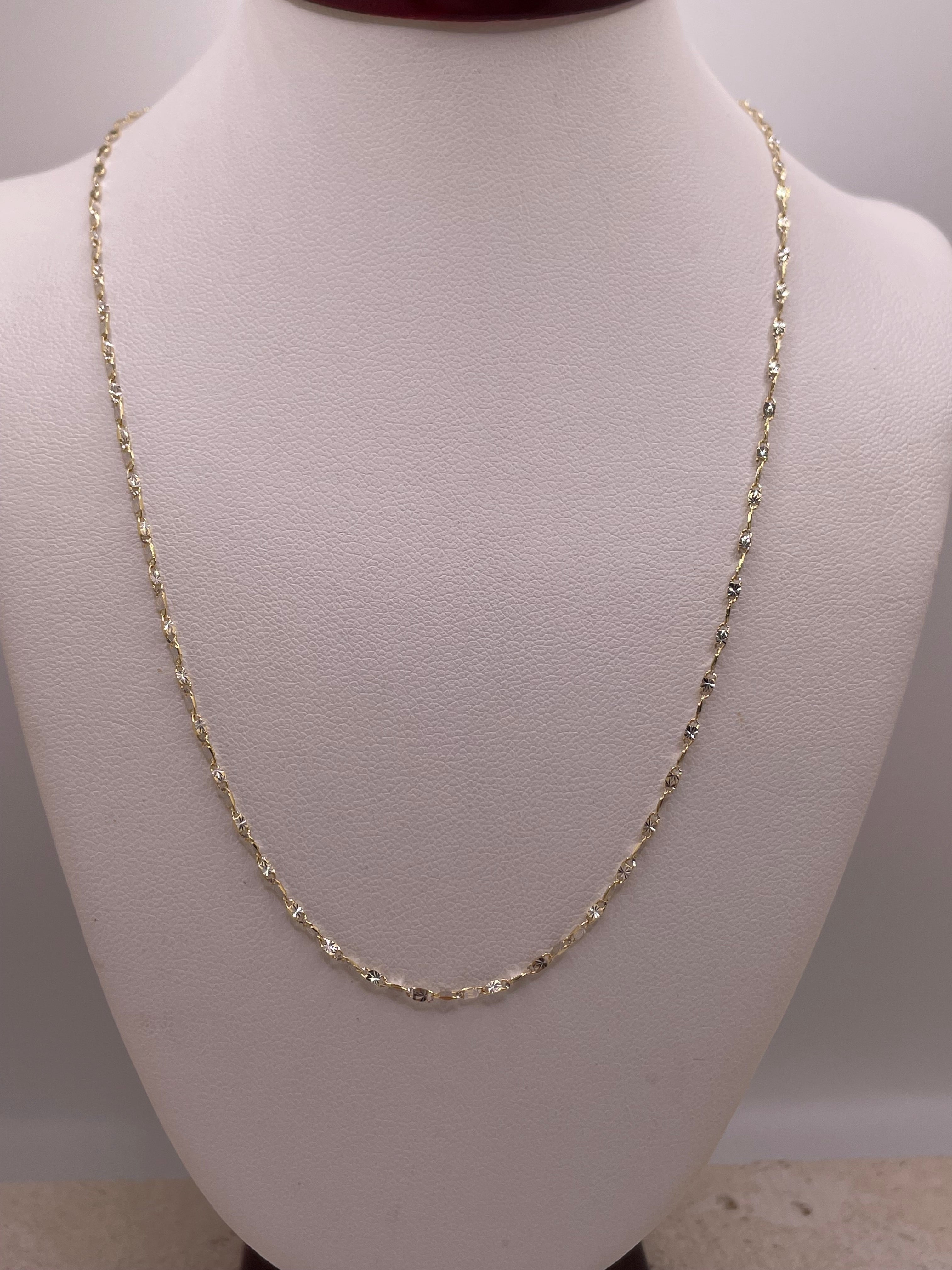 14k yellow gold 1.4mm singapore + diamond-cut oval bar chain