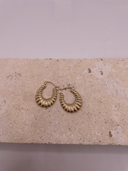 14k gold shrimp bamboo hollow hoop earrings