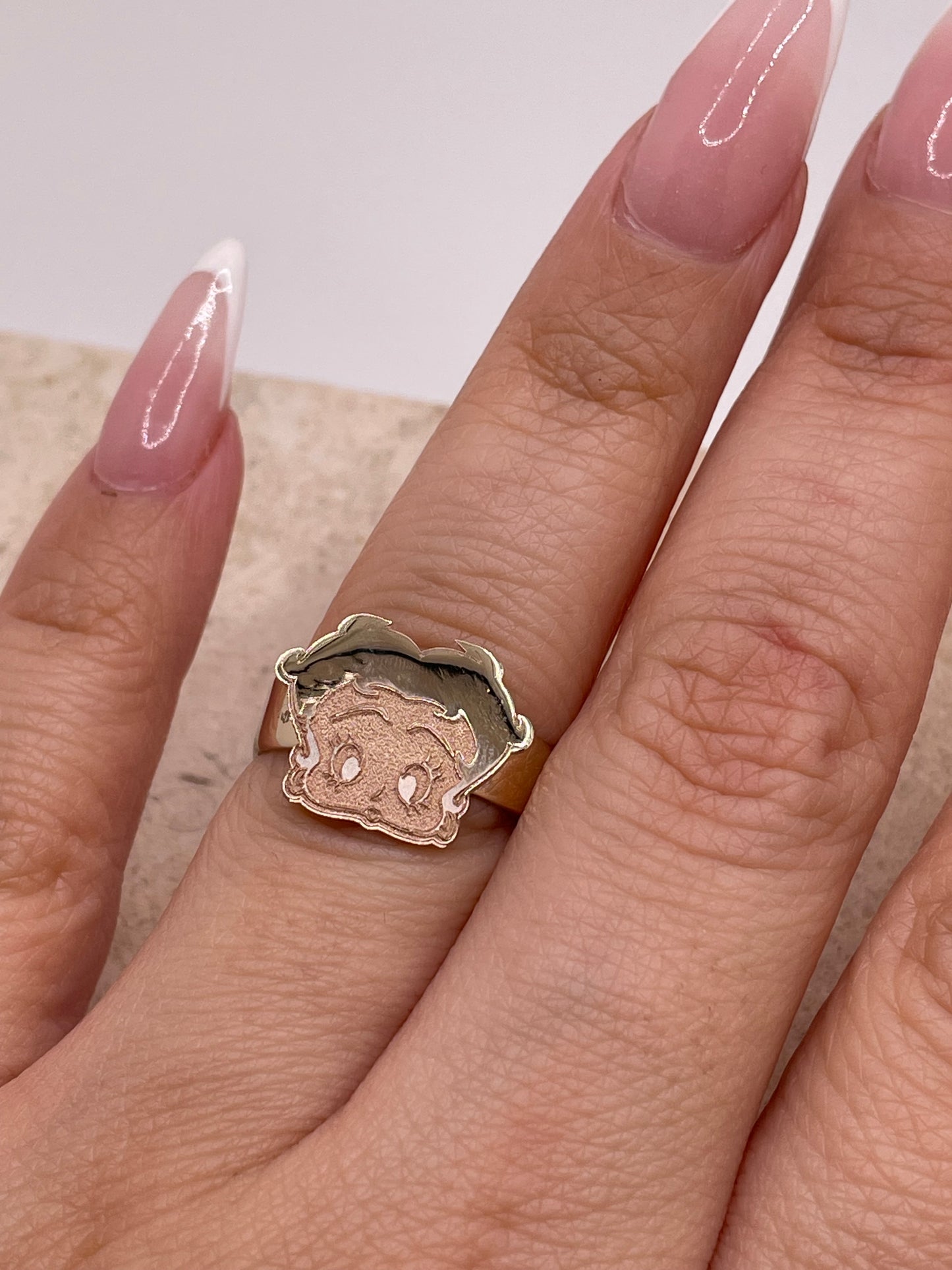 14k gold custom betty boop ring