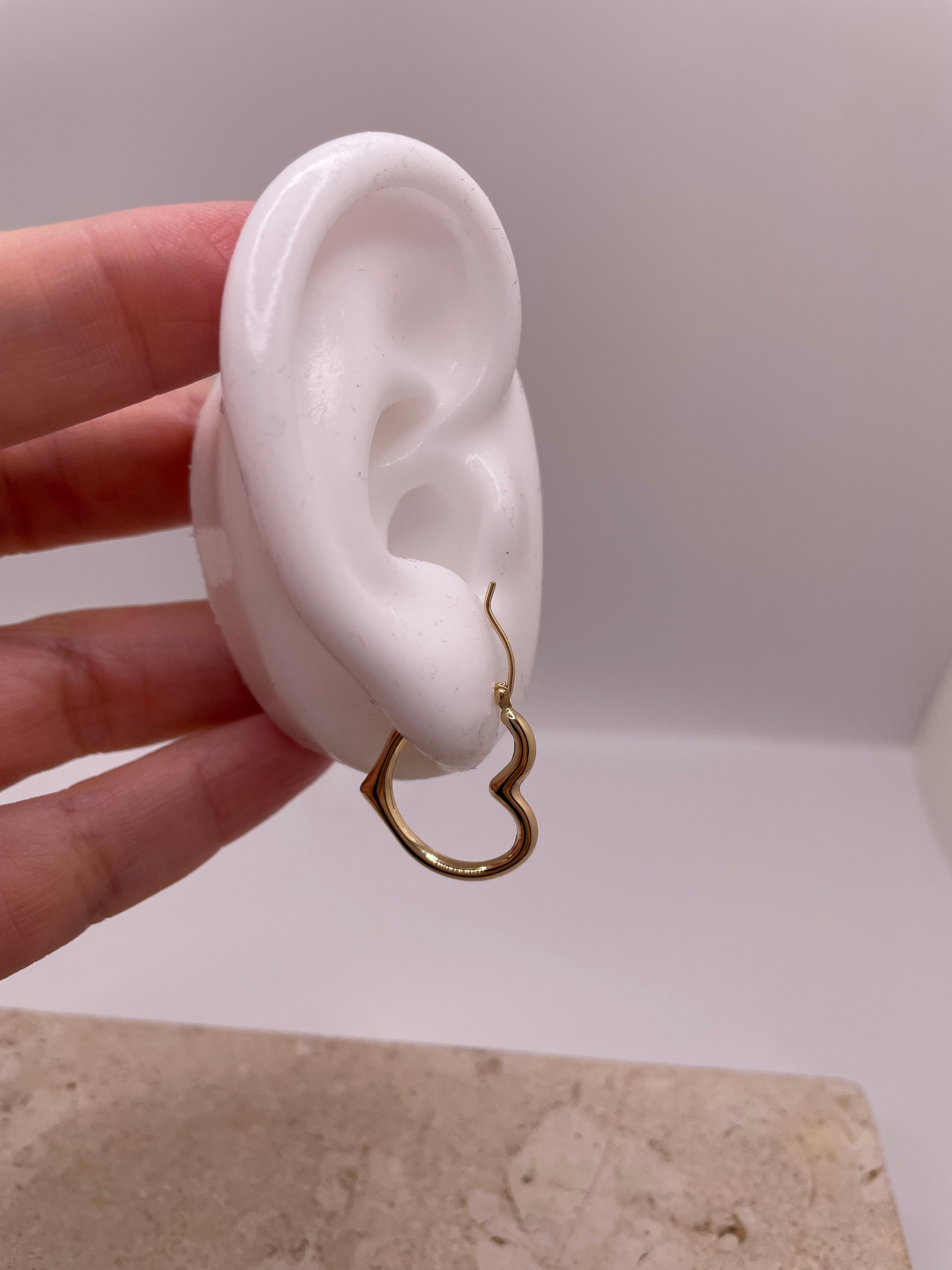 14k solid gold angled heart earring (medium)