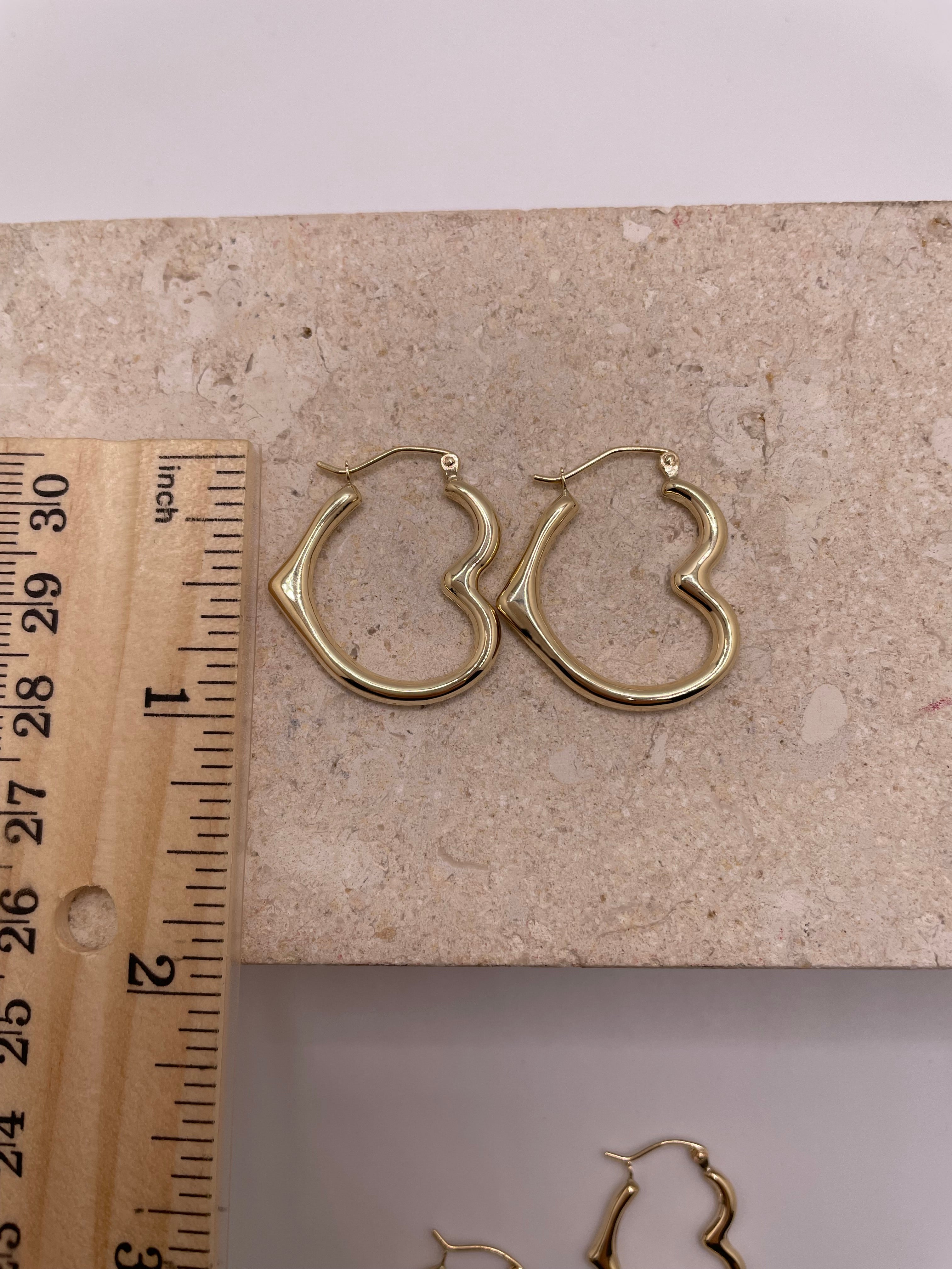 14k solid gold angled heart earring (large)