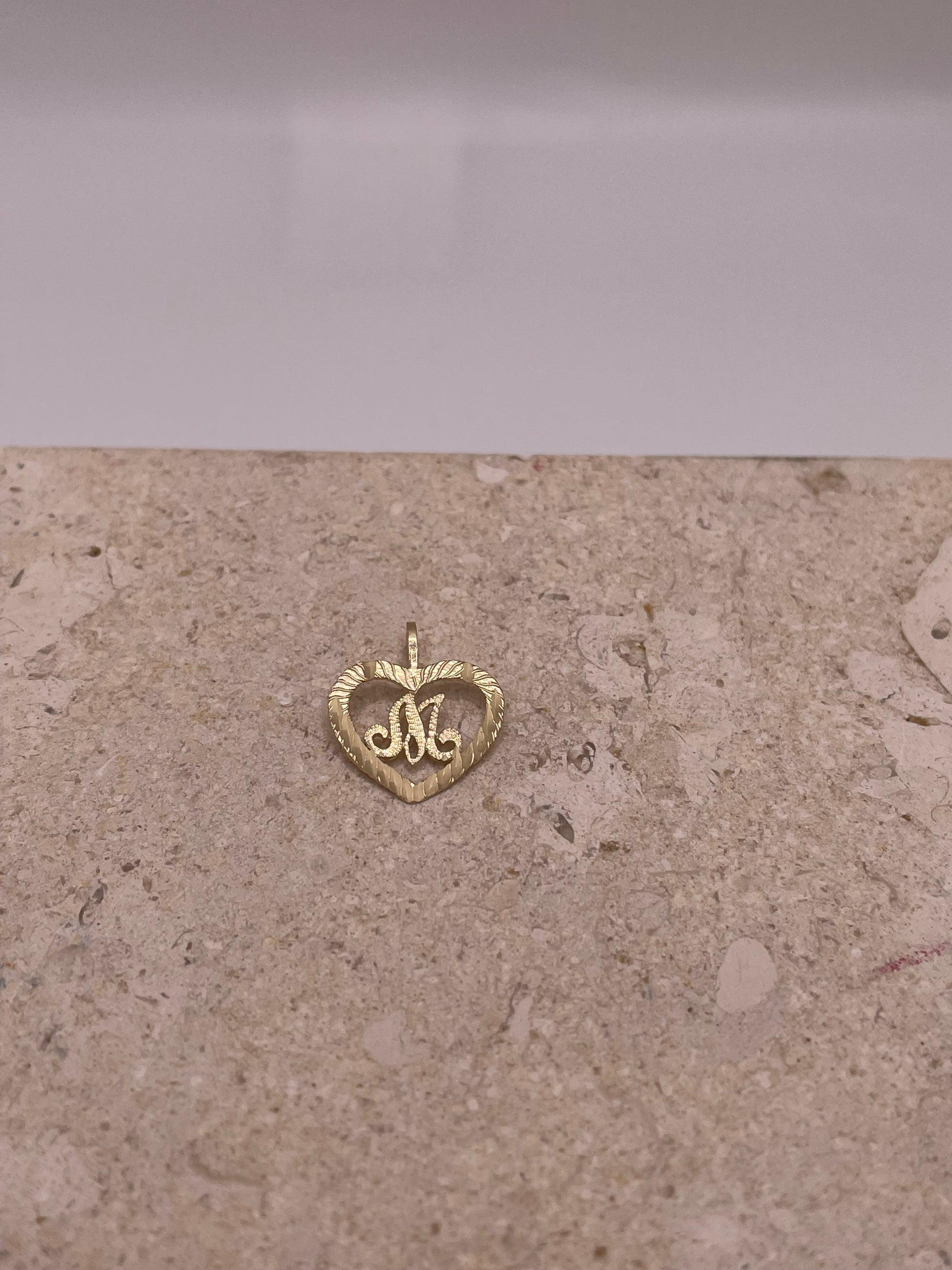 14K Gold Diamond-Cut Heart Initial Pendant