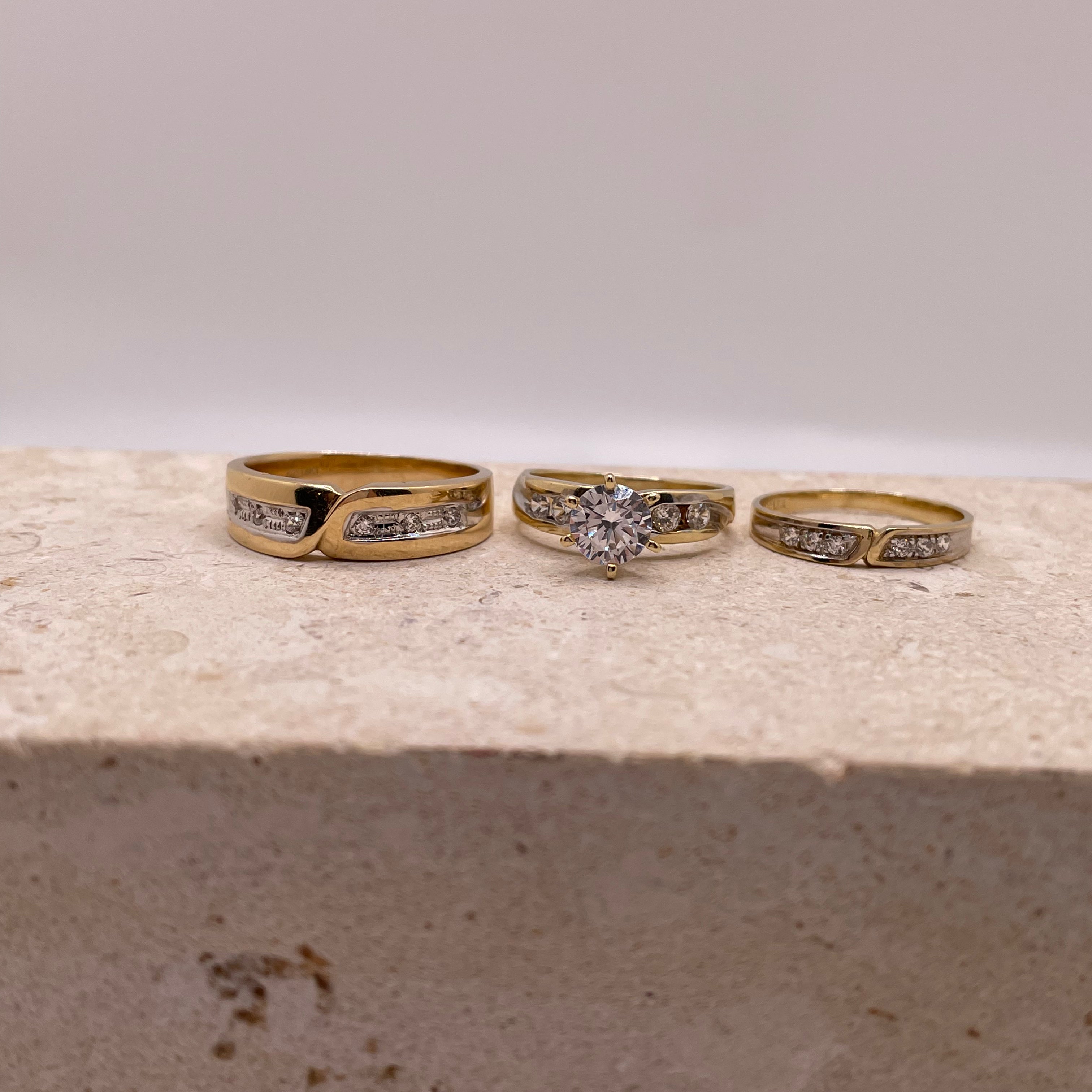 14k gold wedding trio set