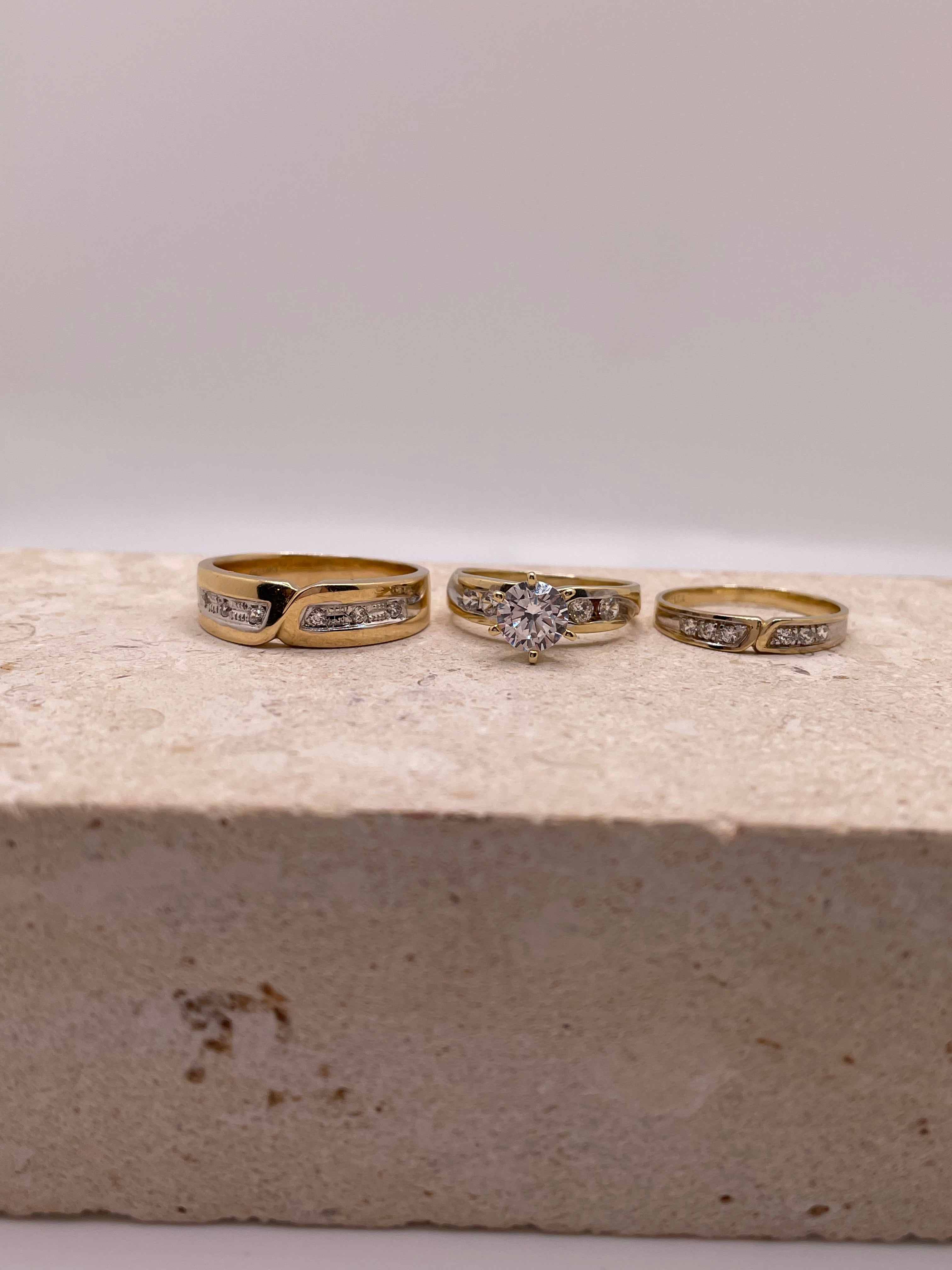 14k gold wedding trio set