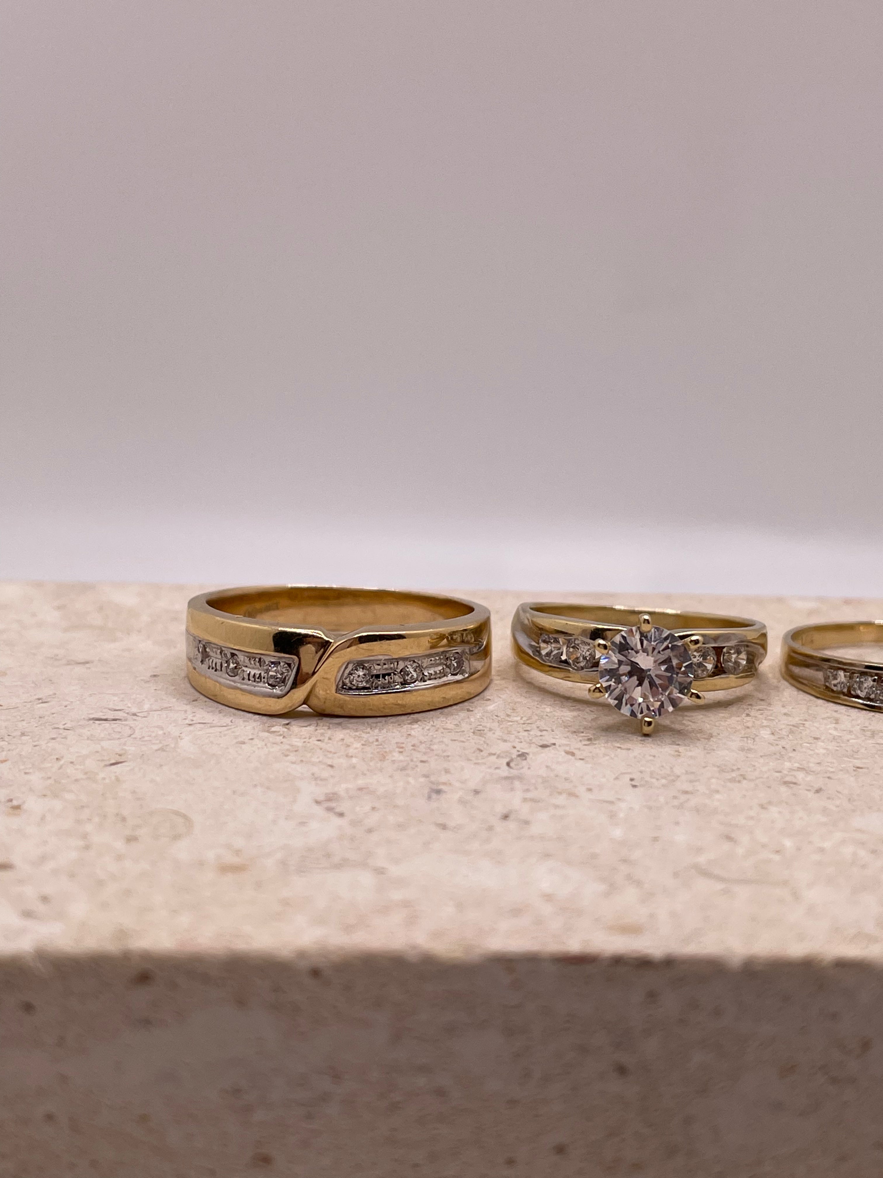 14k gold wedding trio set