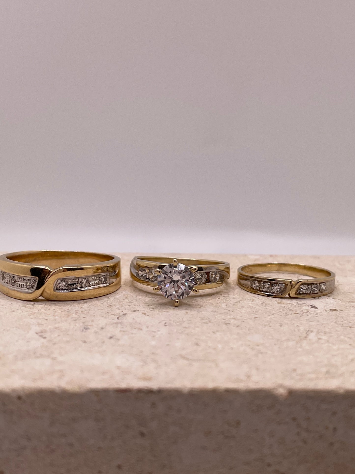 14k gold wedding trio set