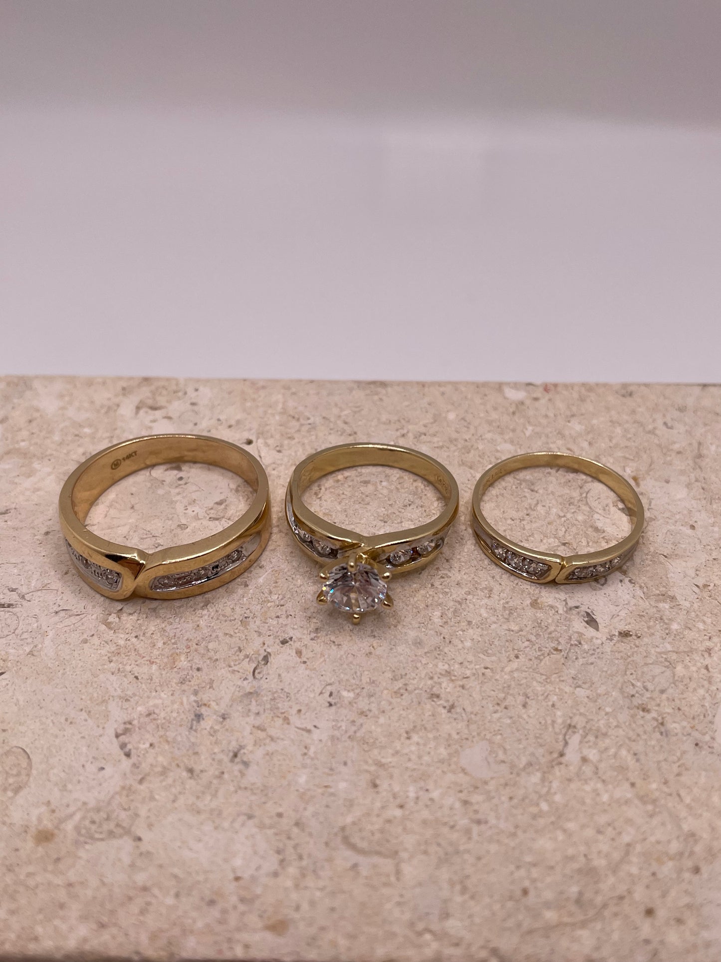 14k gold wedding trio set